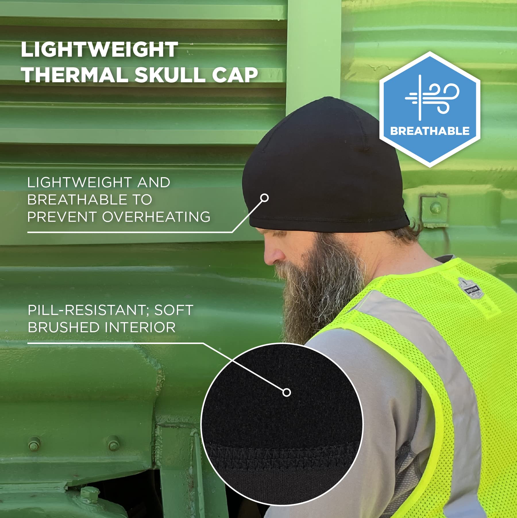 Ergodyne Standard Winter Skull Cap Helmer Liner - Black One Size | Cold Weather Head Protection for Construction, Outdoor Work & Winter Sports