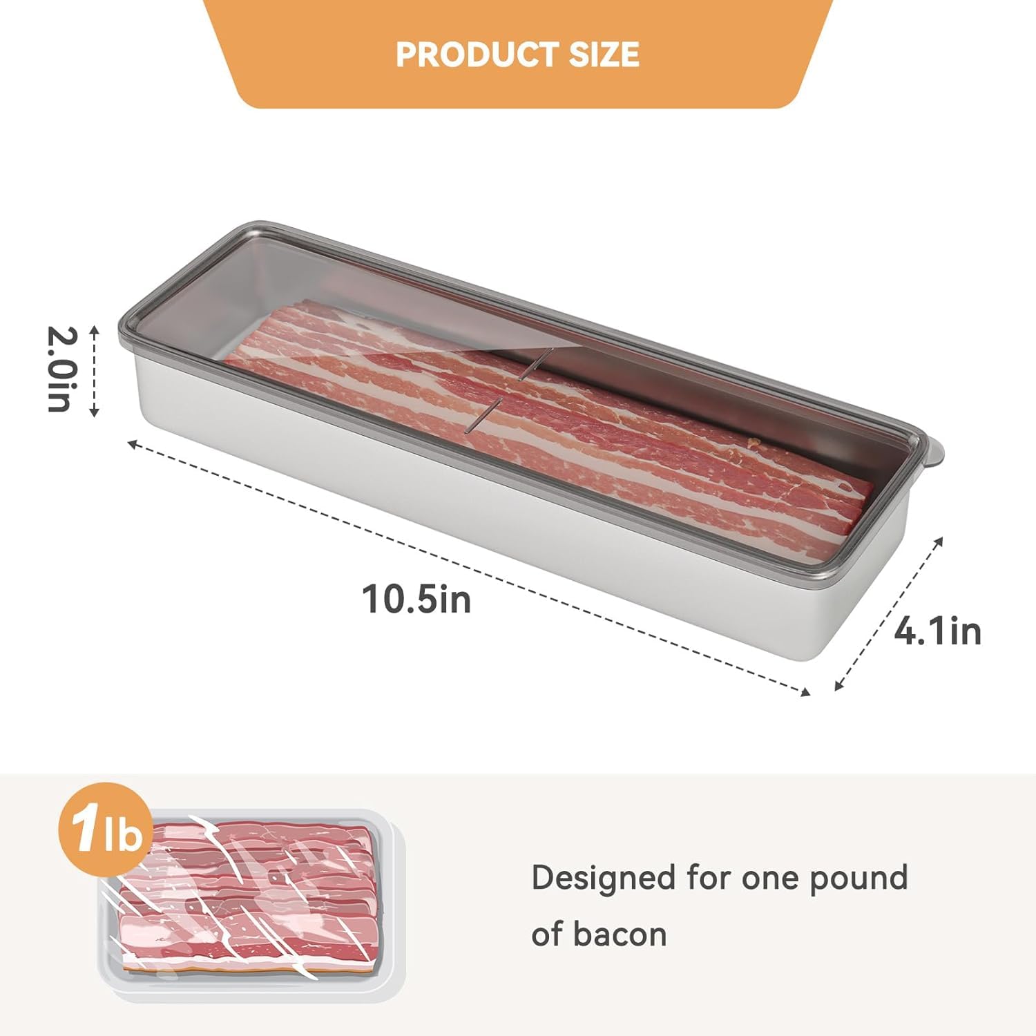 304 Stainless Steel Airtight Bacon & Deli Meat Storage Container for Refrigerator - Dishwasher Safe Food Container with Lid & Elevated Base - Perfect for Kitchen, Camping & Meal Prep (1 Pack)