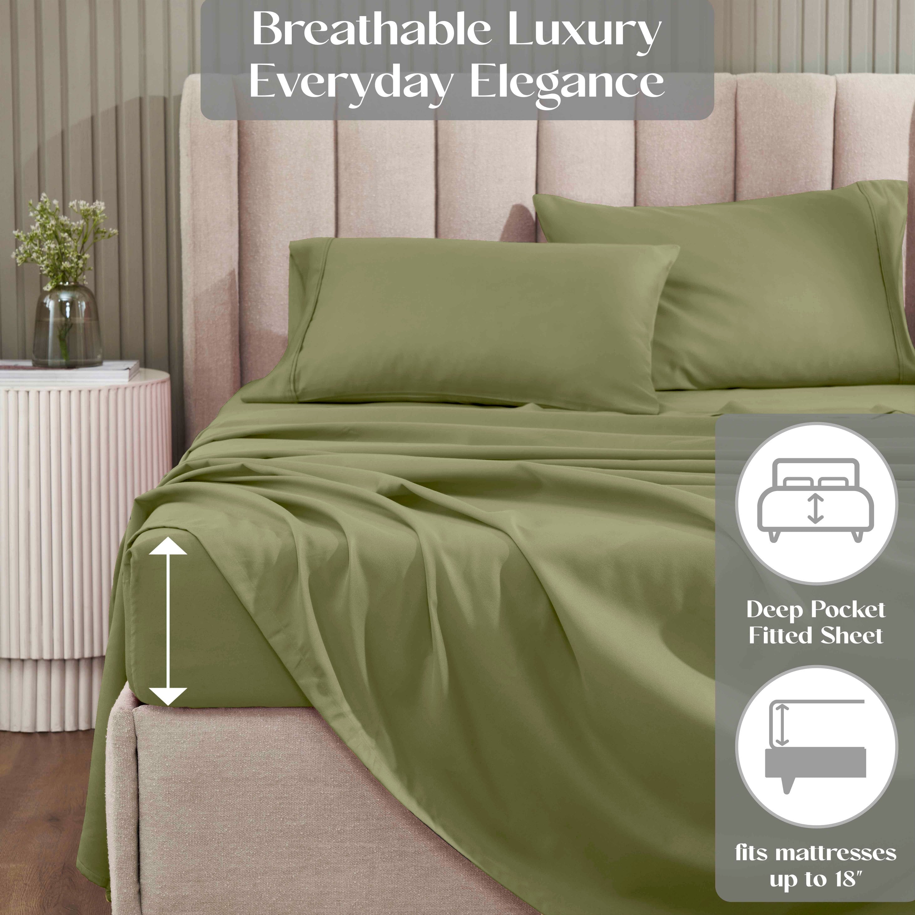 1200 Thread Count Cotton Rich Solid Deep Pocket Bed Sheet Set - Queen Size, Ultra Soft & Breathable - Perfect for Luxury Hotels, Guest Rooms & Master Bedrooms