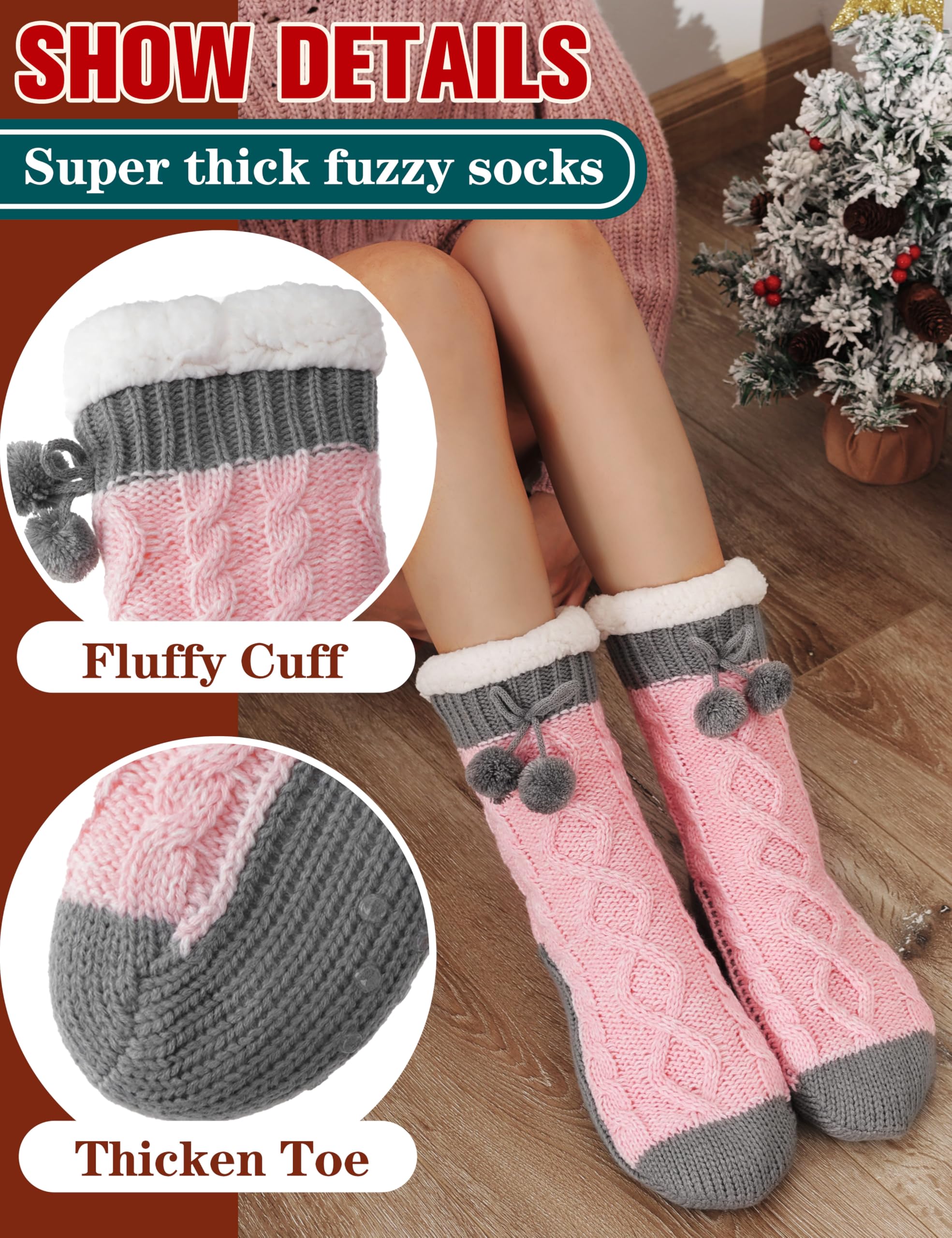 Women's Fuzzy Non-Slip Winter Slipper Socks - Warm Fleece for Home & Travel
