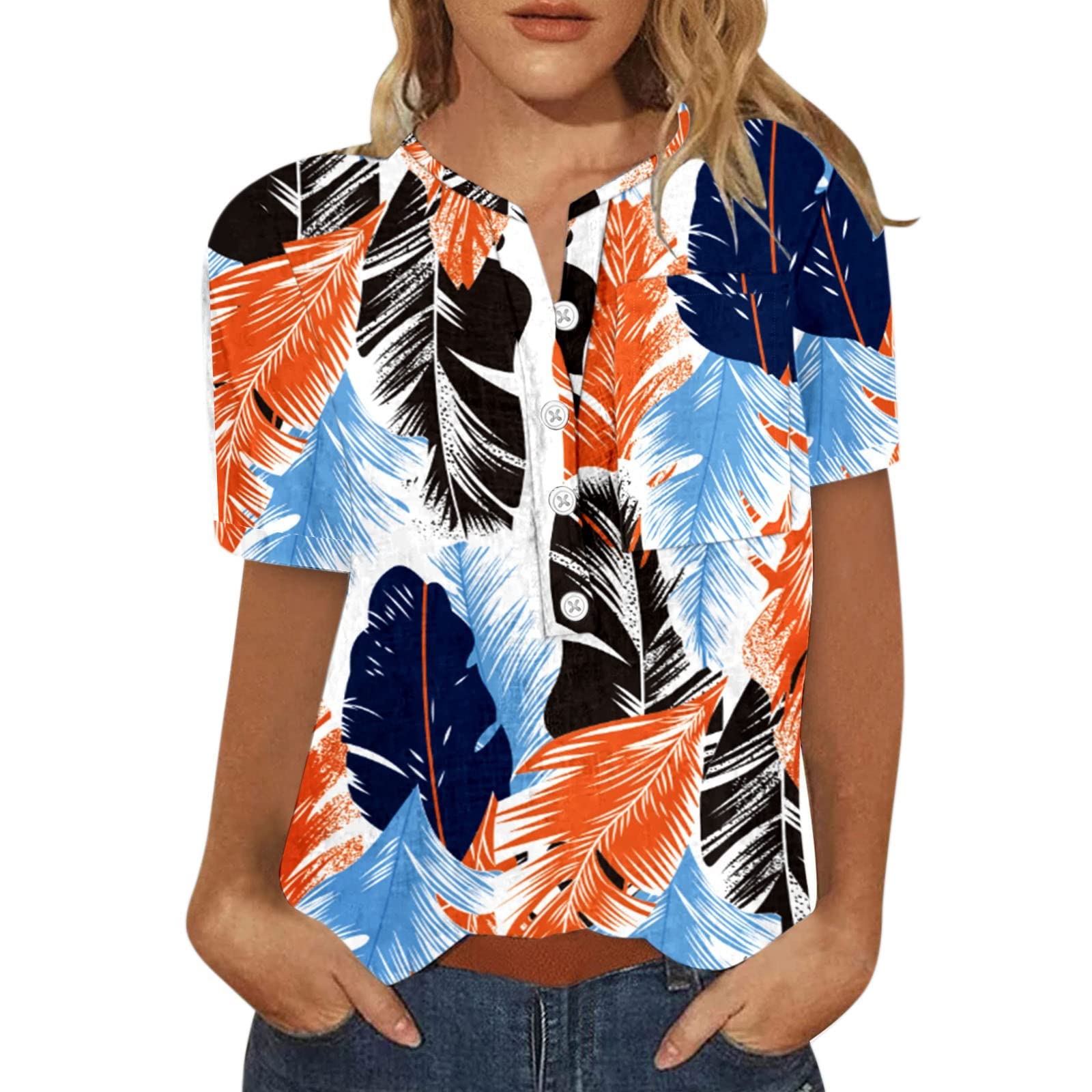 FQZWONG Women's Tie Dye V-Neck Short Sleeve T-Shirt with Pocket - Summer Casual Graphic Tee for Going Out, Date Night & Beach Wear 2022