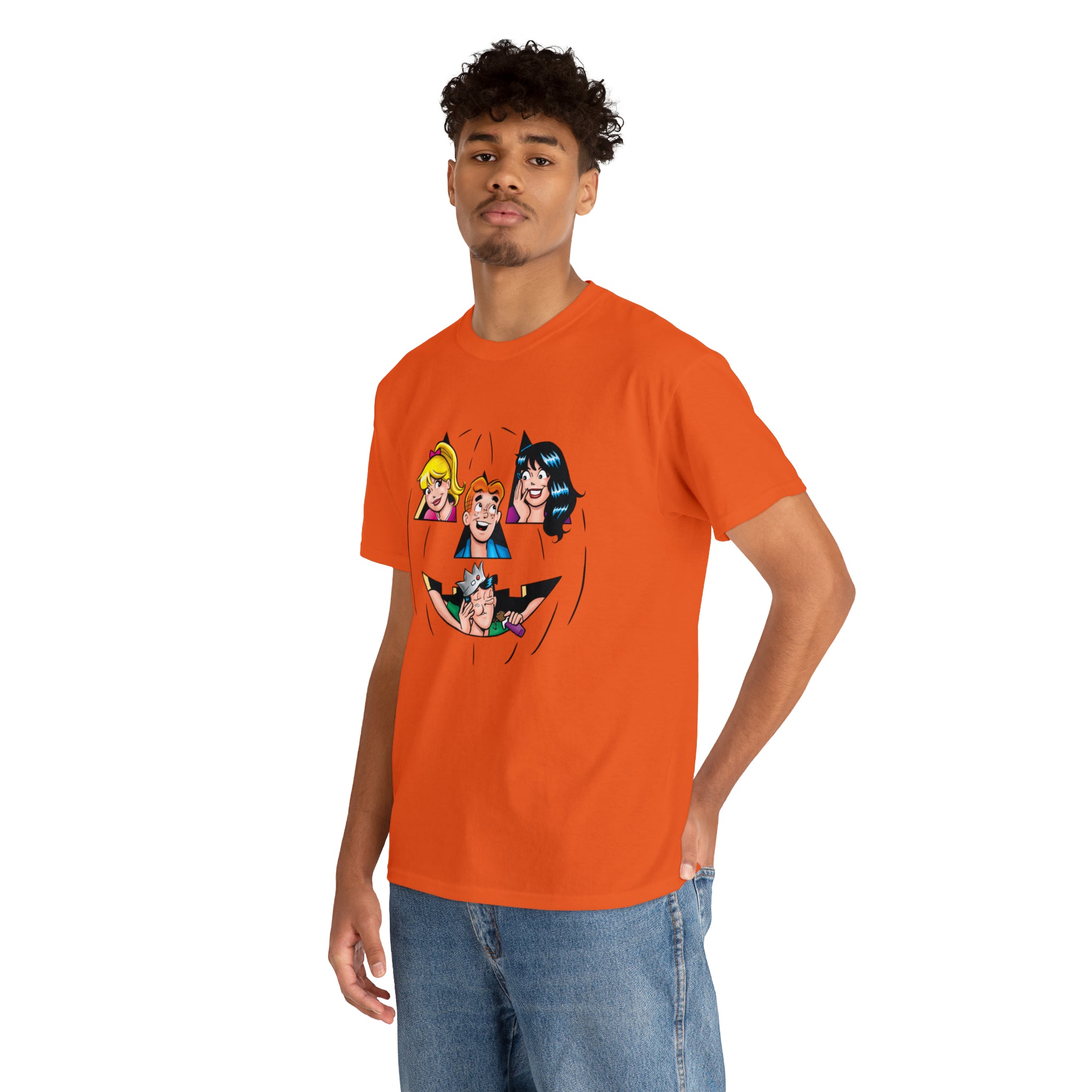 Archie O Lantern Halloween Graphic Tee - Unisex Heavy Cotton T-Shirt Featuring Archie, Betty, Veronica & Jughead - Perfect for Halloween Costumes, Comic Con & Retro Pop Culture Events