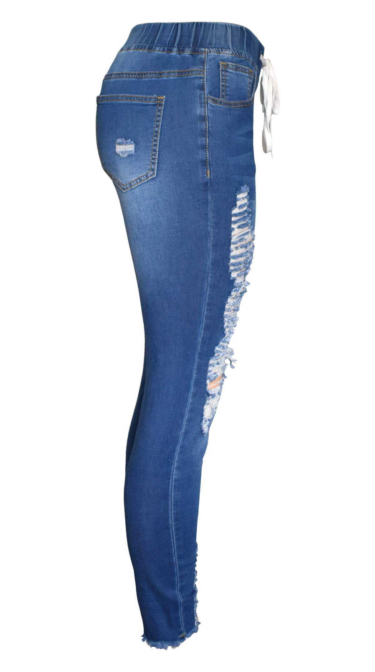 Aodrusa Women's Ripped Jeans - Distressed Skinny Pants with Drawstring Elastic Waist & Stretch Fabric, Ankle Length for Casual Wear, Street Style & Everyday Outfits