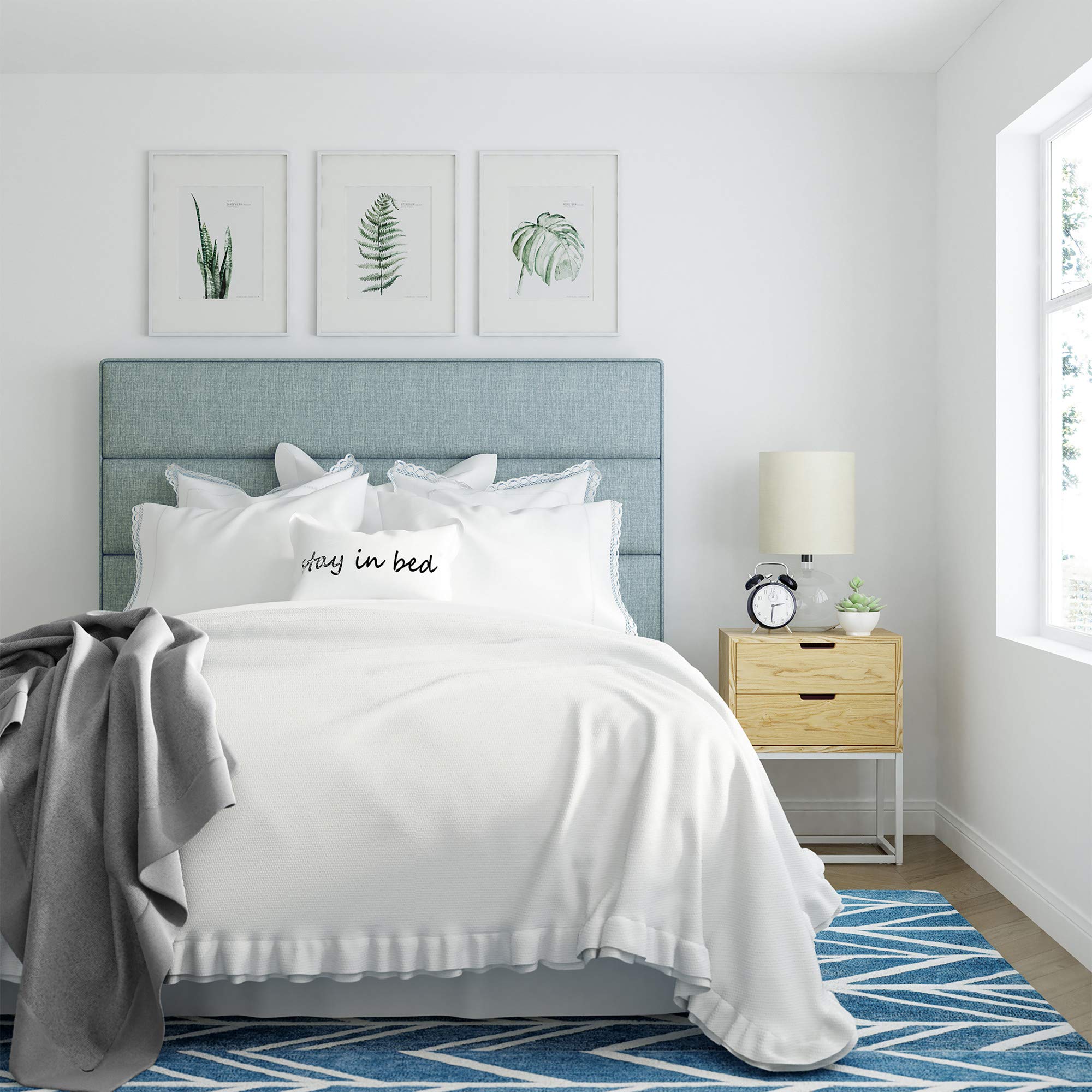 Serta Palisades Collection Upholstered Padded Headboard - Modern Tufted Design with Soft Linen-Textured Fabric, Eastern King Size, Navy Blue - Perfect for Master Bedroom Decor & Luxury Bed Frame Enhancement