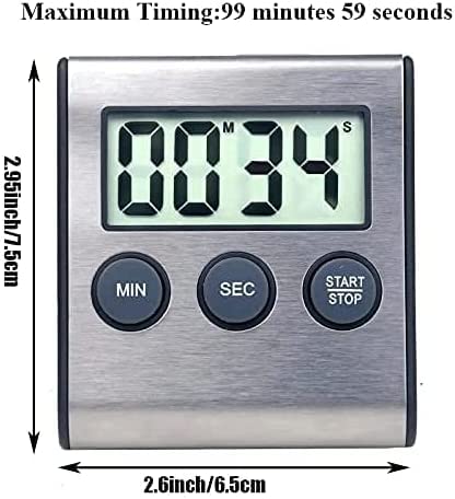 2 Pack Digital Kitchen Timer with Loud Alarm - Magnetic Countdown Timer for Cooking, Baking, Sports - Stainless Steel Stopwatch for Gym, Classroom & Office Use