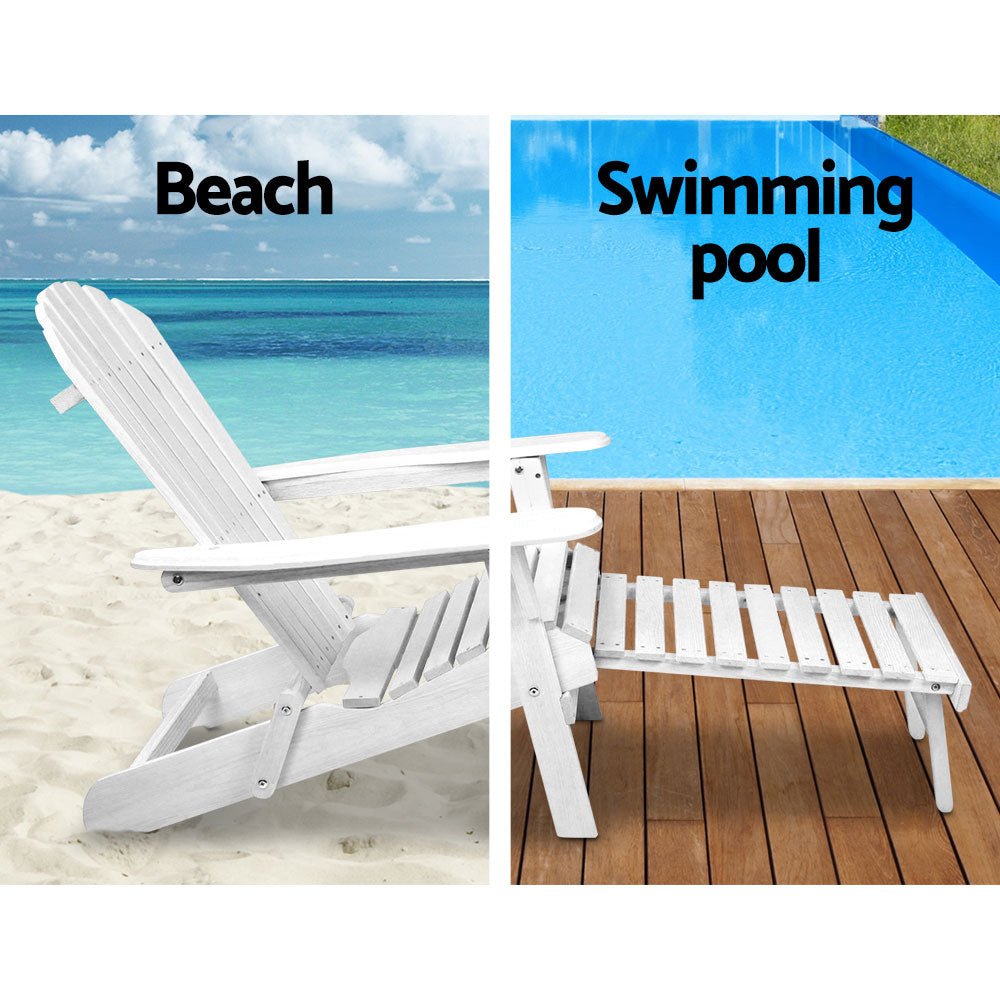 Premium Adirondack Outdoor Chairs - Solid Wood Foldable Sun Lounger for Patio, Garden, Poolside & Backyard - Comfortable White Weather-Resistant Patio Furniture for Relaxing & Sunbathing