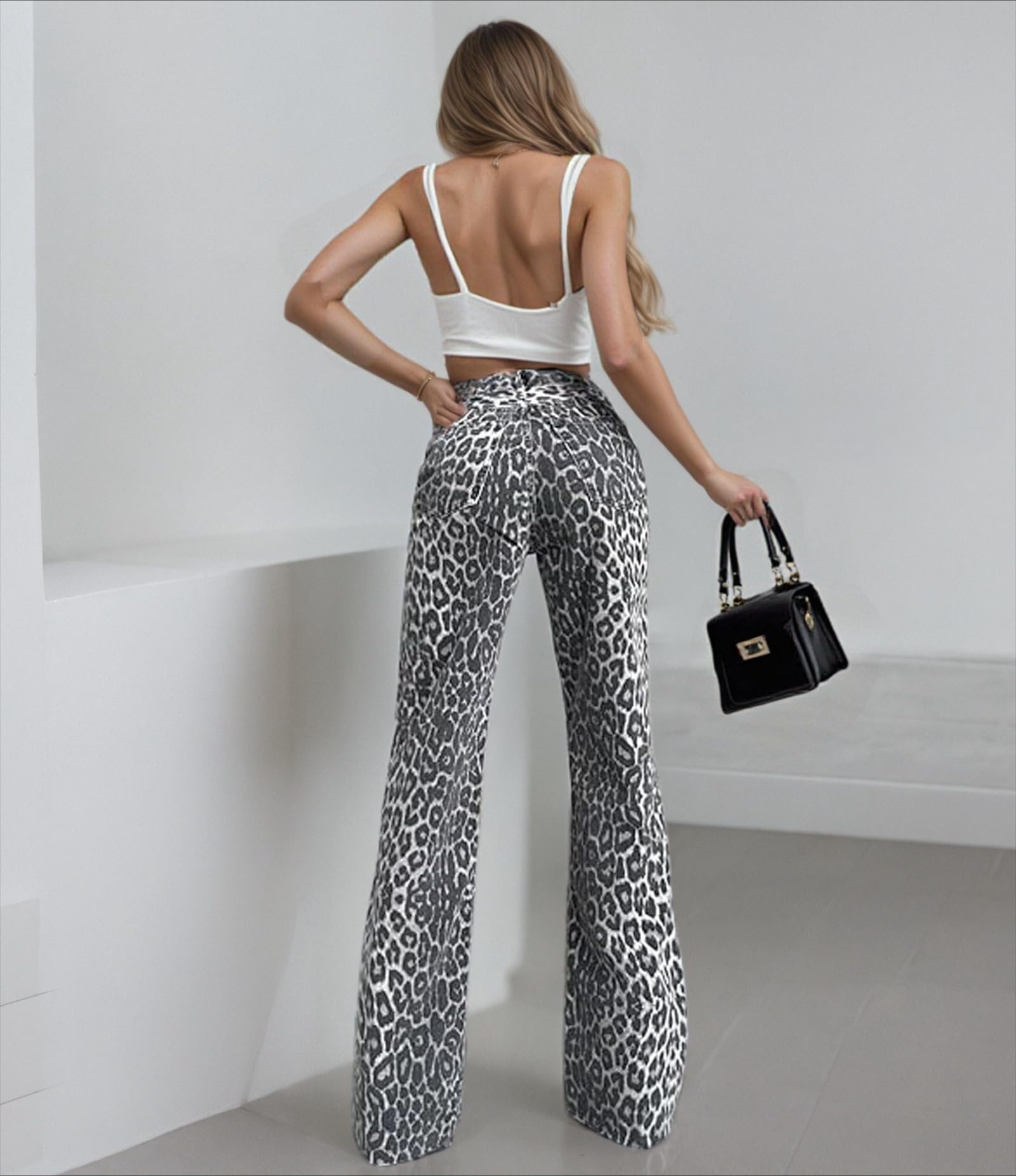 Women's Leopard Print High Waisted Baggy Jeans - Cheetah Animal Print Straight Leg Pants for Streetwear & Grunge Fashion | Perfect for Casual Outings, Concerts and 90s Retro Style