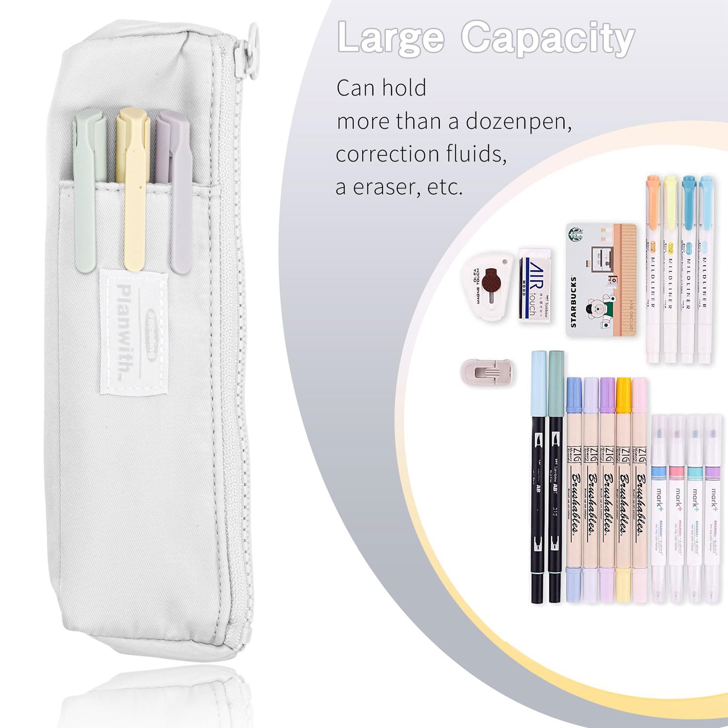 Slim Pen & Pencil Organizer with Adjustable Elastic Band - Zippered Pouch for Makeup, Journals, School & Office Supplies - Perfect for Students, Artists & Professionals