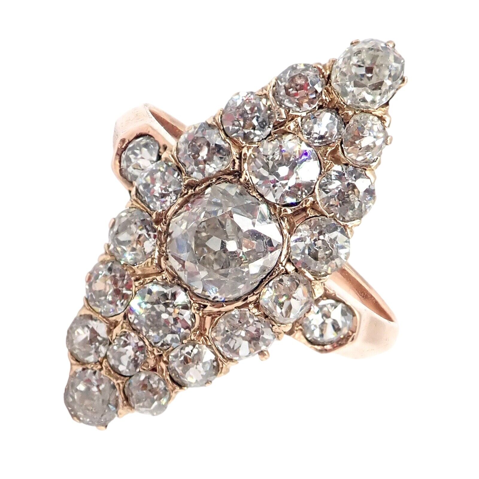 Antique 1930s 18K Rose Gold Vintage Estate Ring with 3.80ctw Old Miner Cut Diamonds - Perfect for Weddings, Anniversaries & Special Occasions