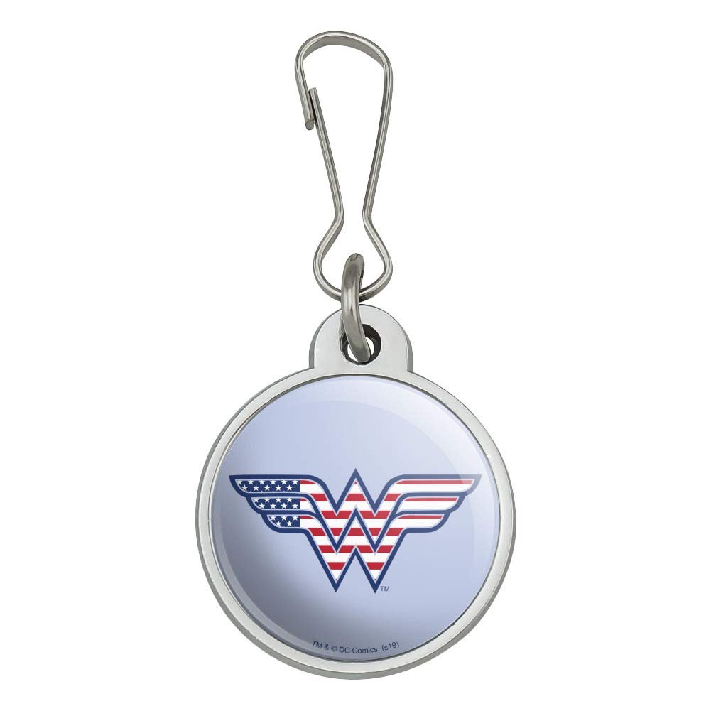 Wonder Woman USA American Flag Logo Jacket Handbag Purse Luggage Backpack Zipper Pull Charm - Superhero Accessories for Cosplay, Travel & Everyday Use