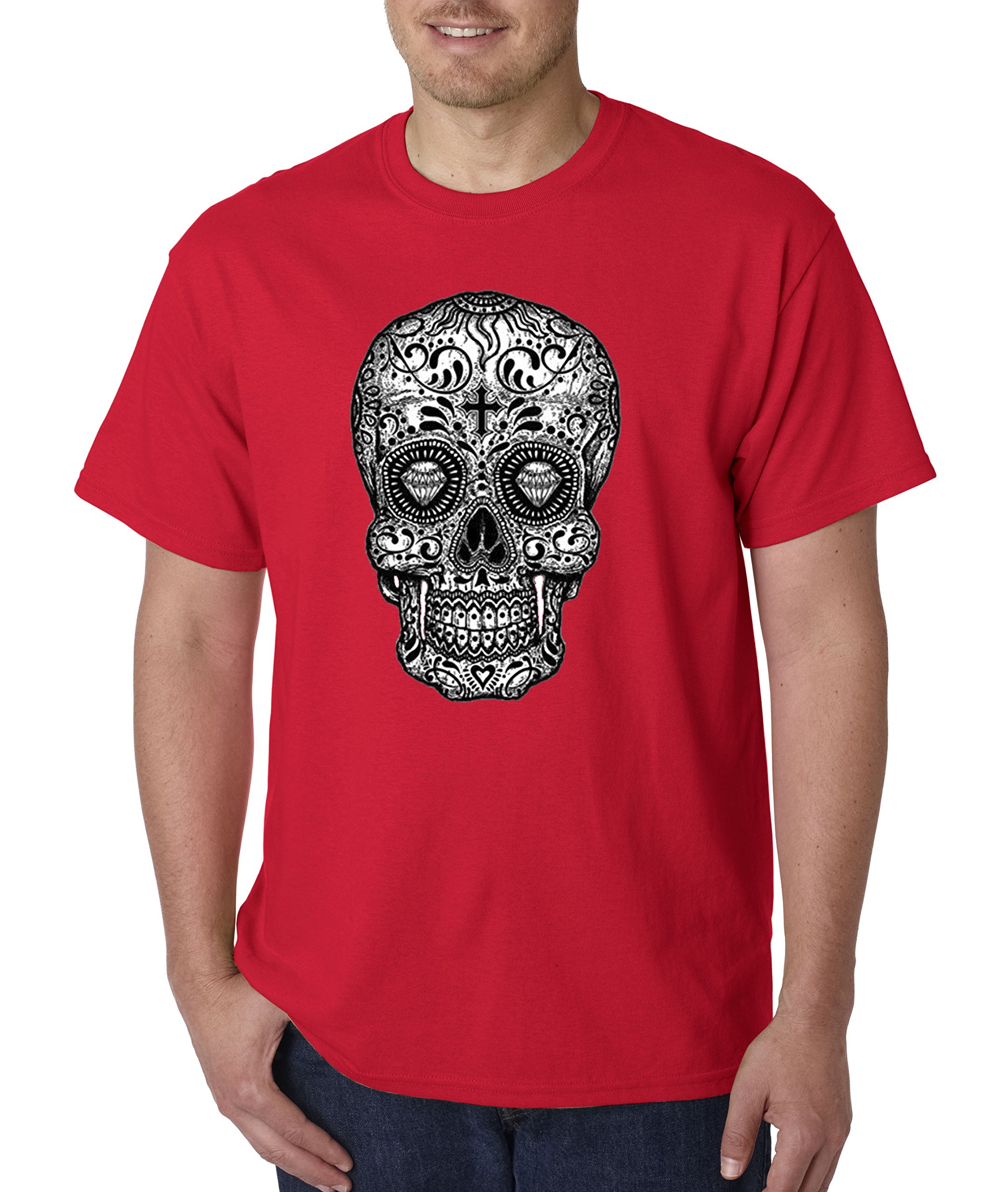 True Way 791 - Unisex Day of The Dead Skull Skeleton Graphic T-Shirt - Medium Size Red Cotton Tee - Perfect for Halloween, Dia de los Muertos & Casual Wear