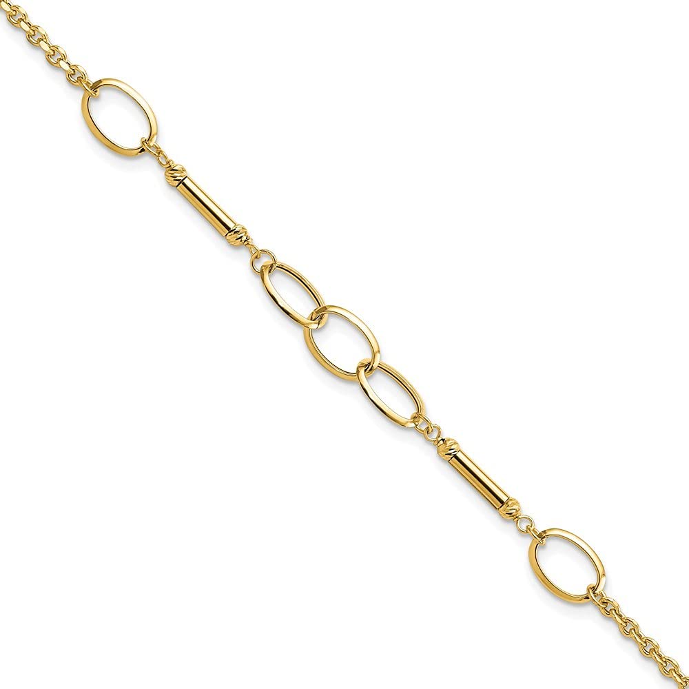 14K Gold Polished Bar & Link Bracelet for Women - 7.5 Inch Adjustable Luxury Jewelry Gift for Her - Perfect for Everyday Wear, Parties & Special Occasions