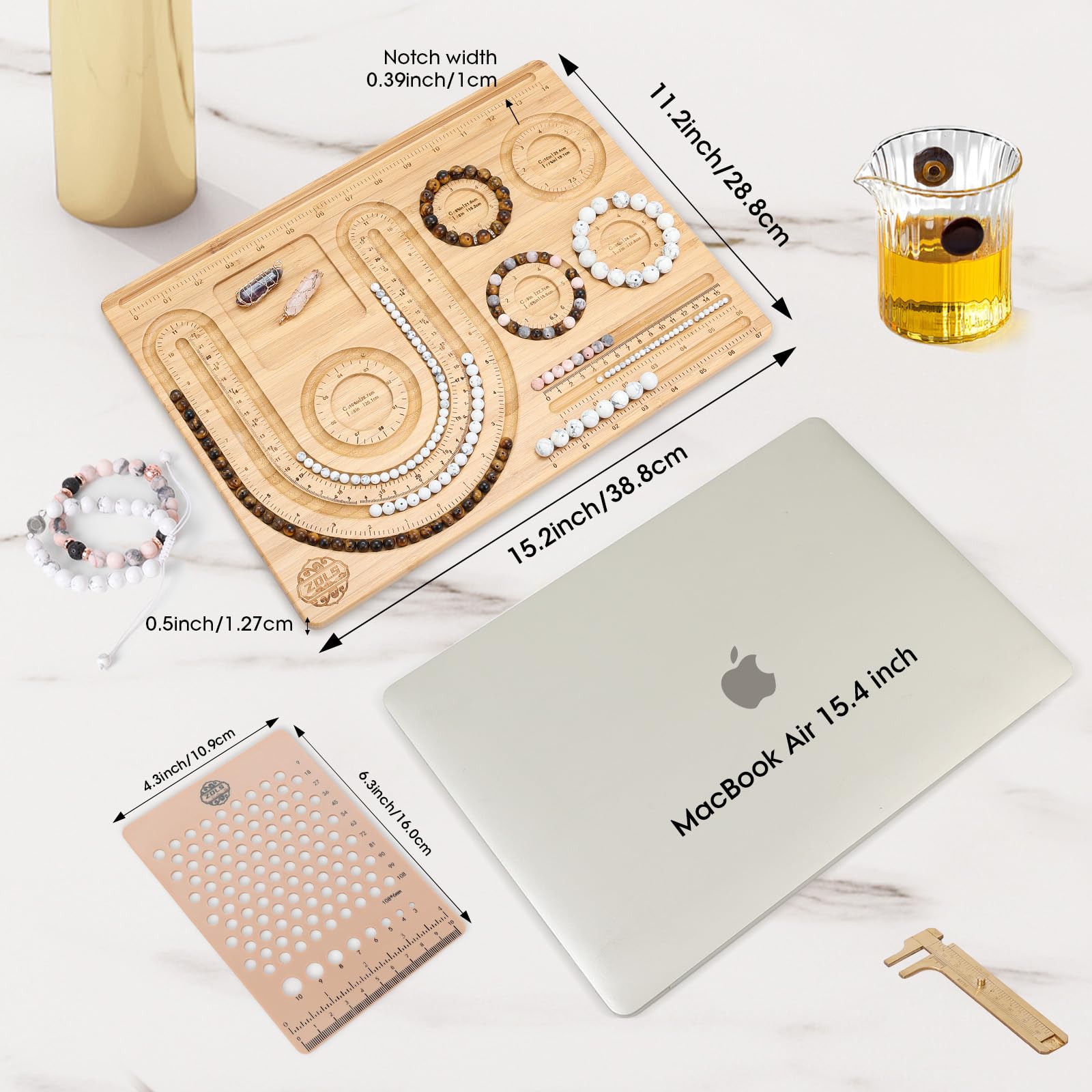 Premium Wooden Beading Board - Jewelry Making Tray with Measurement Guide for DIY Bracelets & Necklaces (15.2 x 11.2 x 0.5 Inches) - Perfect for Crafting, Bead Organizing & Gift Making at Home or Studio