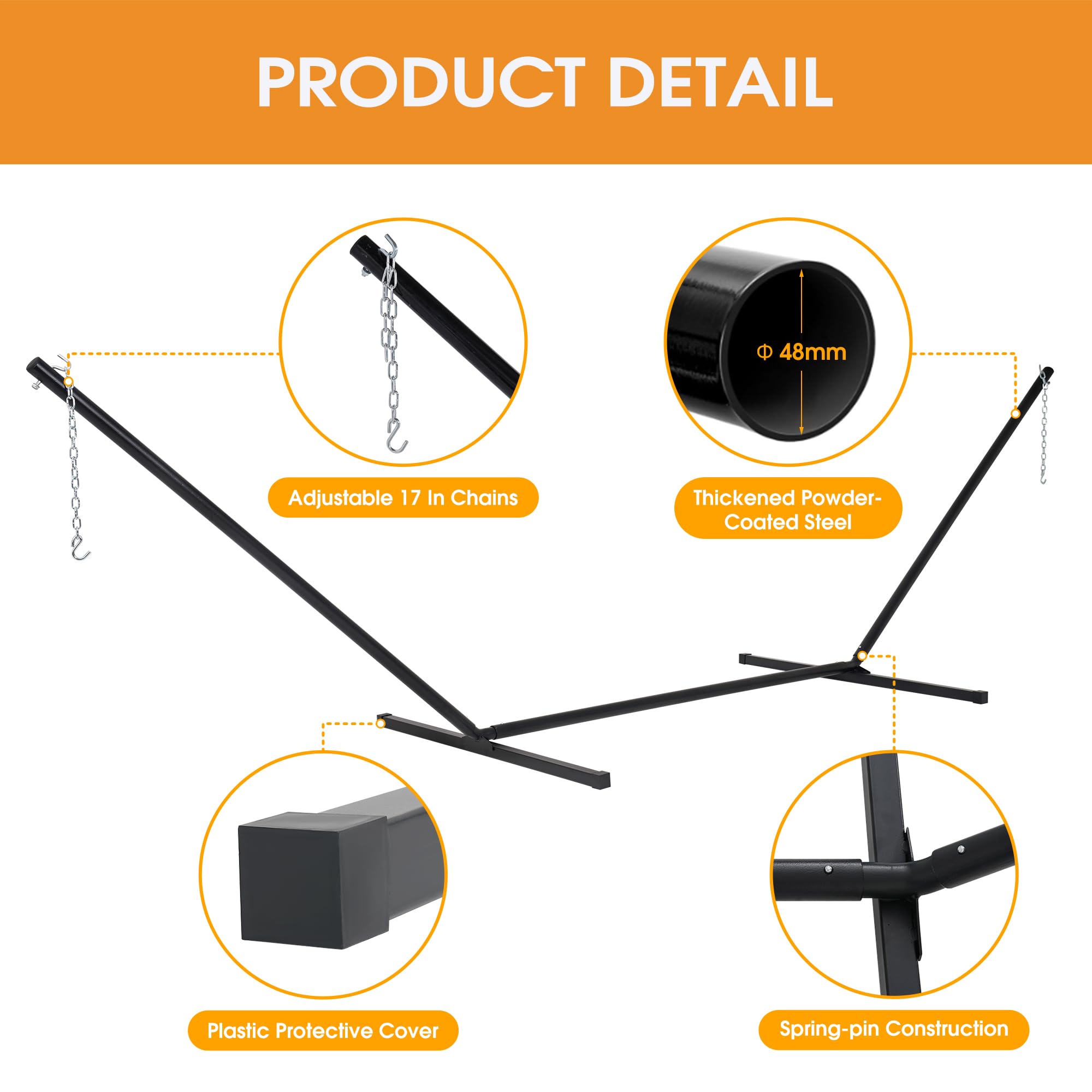 **Lazy Daze 15ft Heavy Duty Steel Hammock Stand with Hooks & Chains - 450lb Capacity, Black - Perfect for Outdoor Relaxation in Porch, Patio, Garden & Backyard**