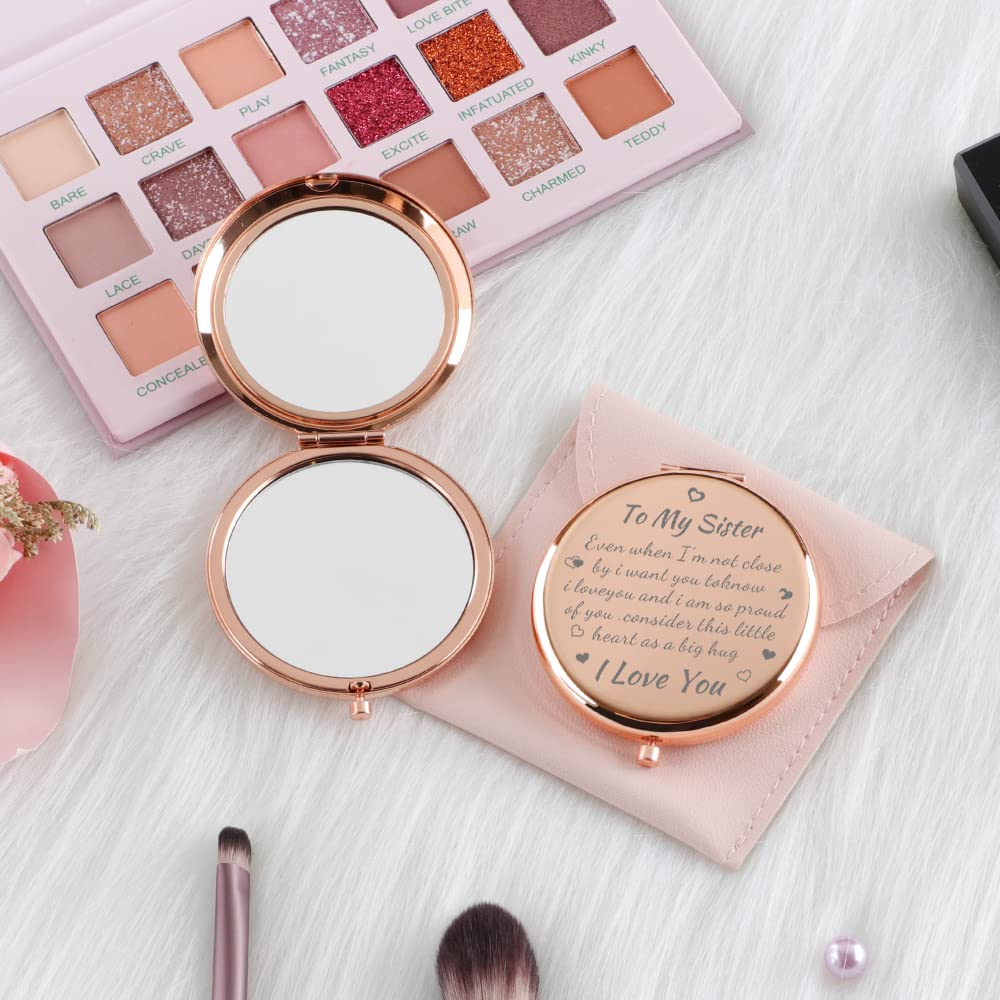 Rose Gold Compact Mirror for Sister - Unique Birthday, Valentine's, Graduation, Thanksgiving & Wedding Gift Idea - Perfect Bestie Present for Special Occasions & Everyday Carry
