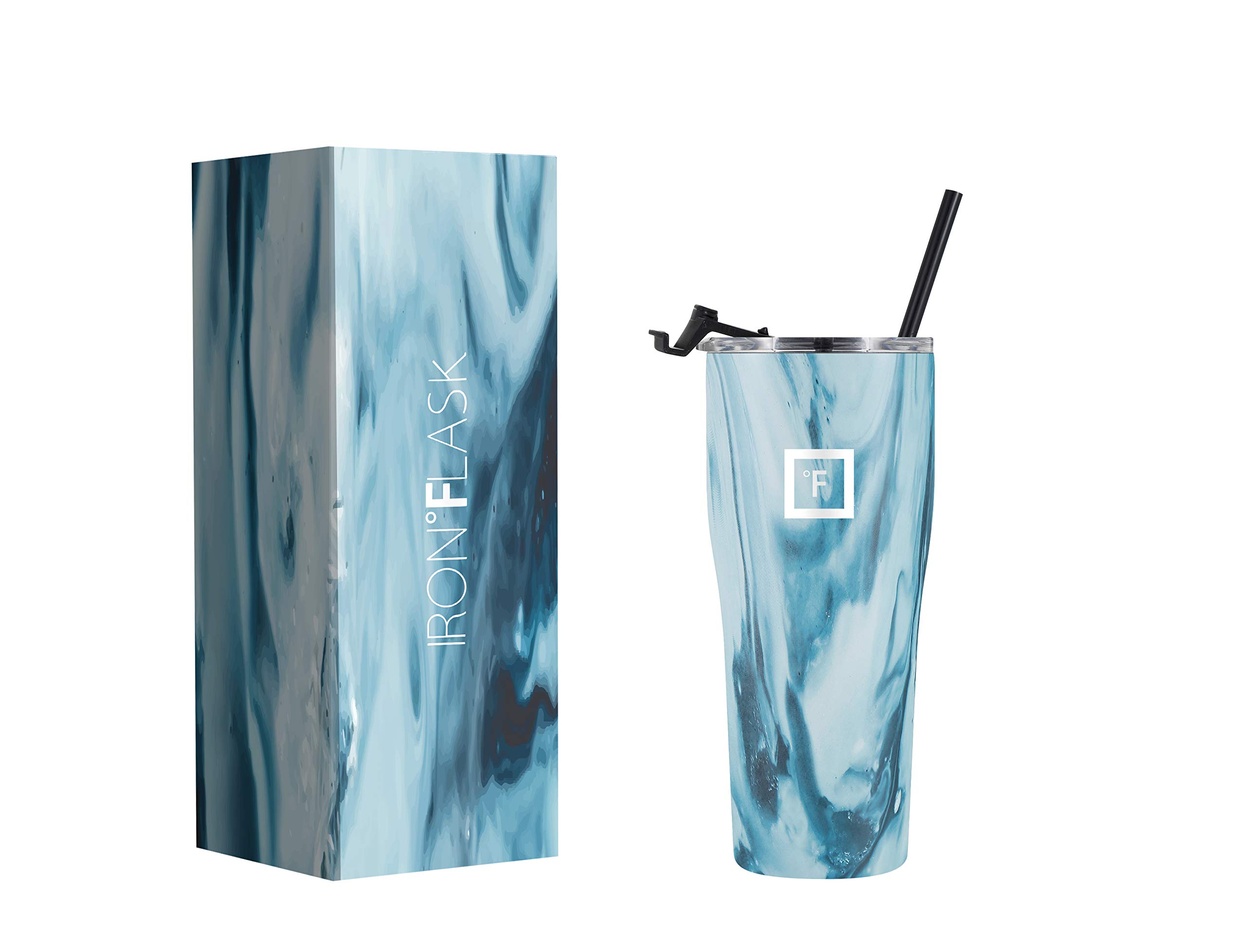 IRON °FLASK 24oz Insulated Stainless Steel Water Bottle with Lid & Straw - Leak Proof Travel Mug for Hot & Cold Drinks - Double Wall Vacuum Coffee Tumbler, Thermal Cup for Gym, Hiking, Office & Outdoor Activities - Ocean Blue