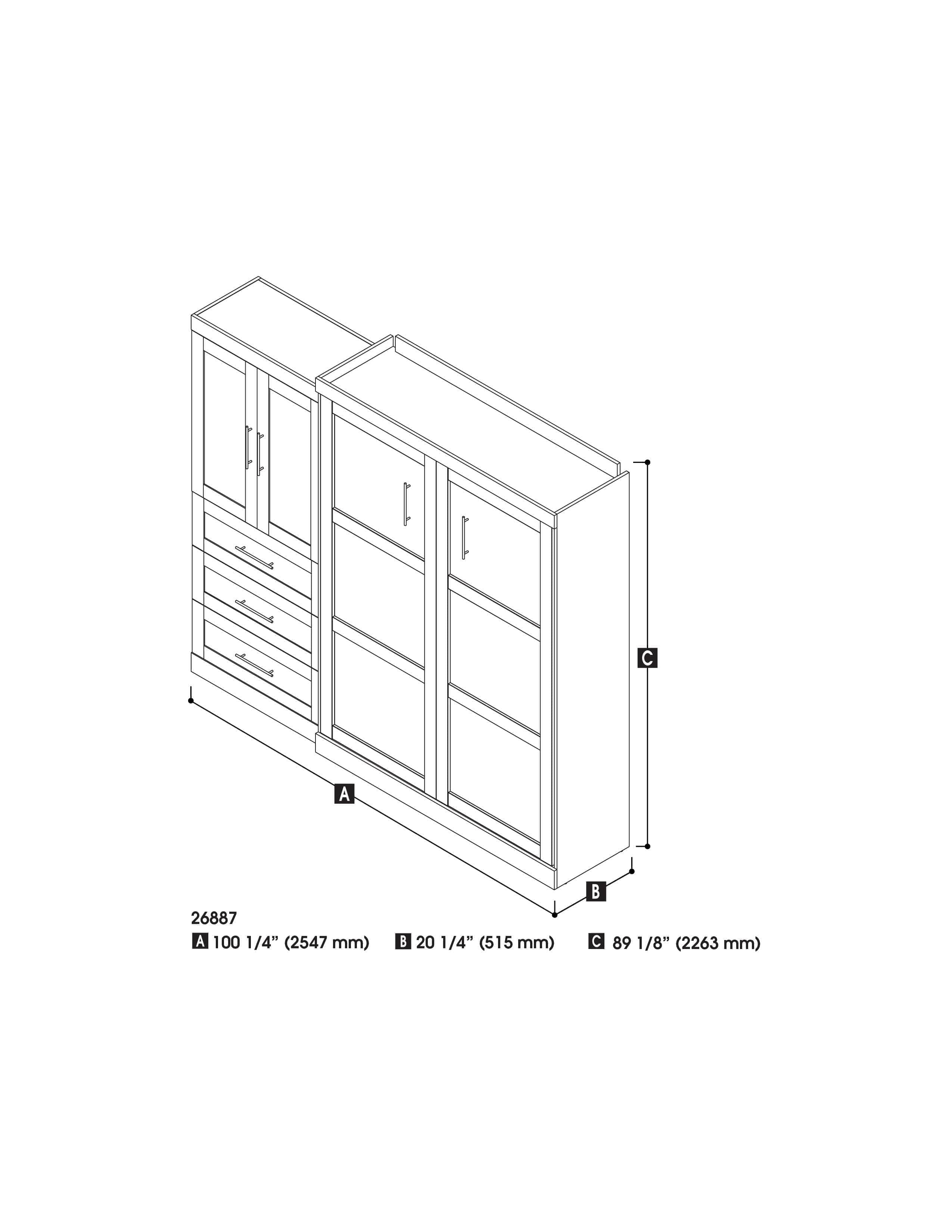 Pur Queen Murphy Wall Bed with Storage Drawers (101 Inch) - 4 Color Options | Space-Saving Wall Bed for Small Apartments, Guest Rooms & Home Offices