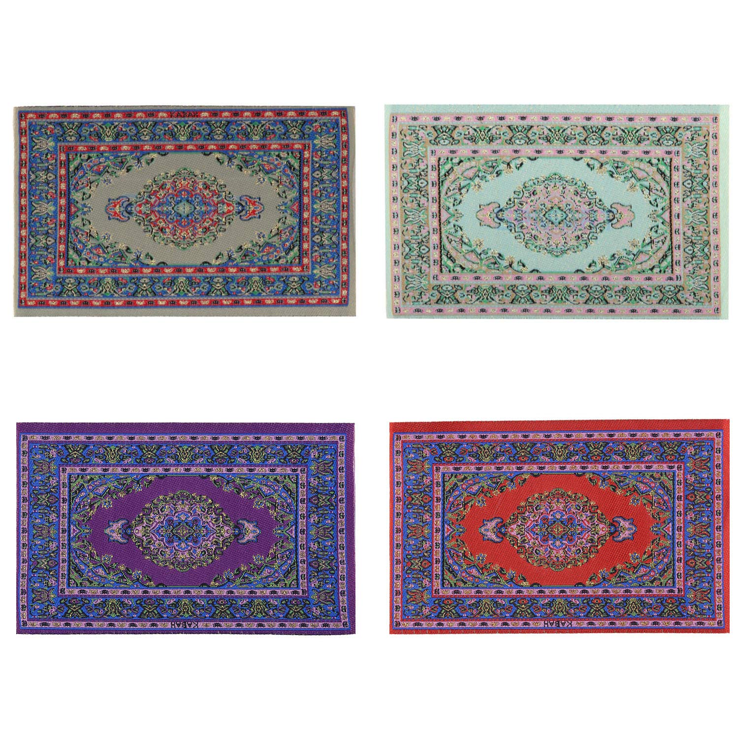1/12 Scale Miniature Carpet - Vintage Floral Print Woven Rugs for Dollhouse Decoration (Pack of 4) | Perfect for Dollhouse Furniture, DIY Crafts, and Miniature Home Accessories