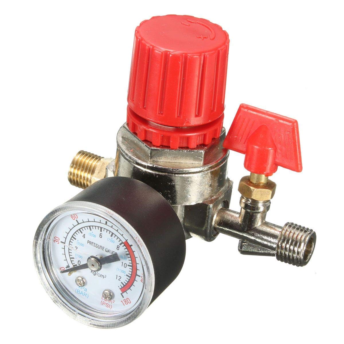 4 Holes Air Compressor Pressure Regulator Valve with Gauge - Heavy Duty Pressure Control Switch for Fast Pressure Reduction - Ideal for Pneumatic Tools, HVAC Systems & Industrial Applications