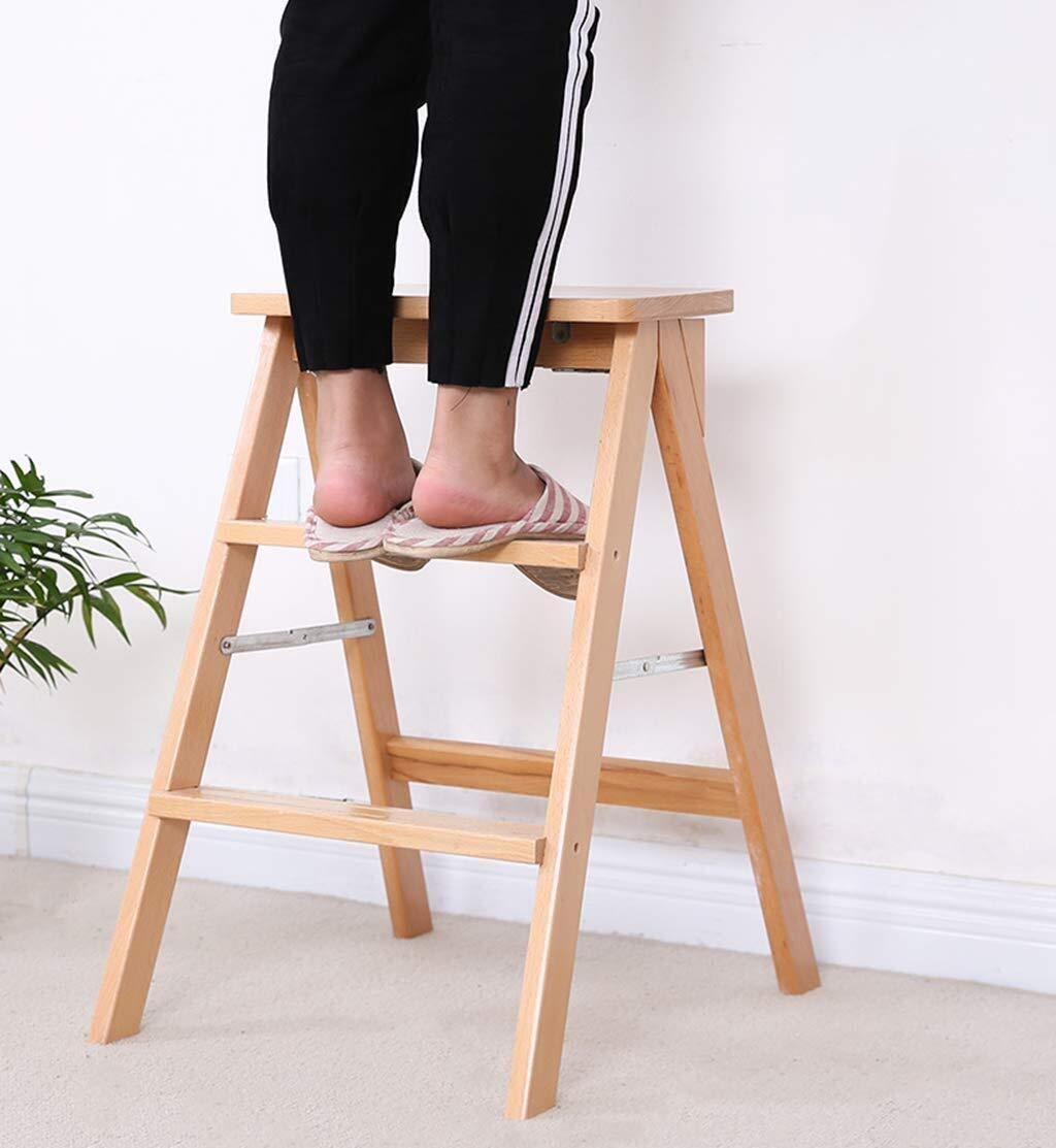 3-Step Wooden Folding Step Stool - Multifunctional Kitchen & Office Ladder Chair, Space-Saving & Portable - Perfect for Home, Garage, and Workspaces (Gray)