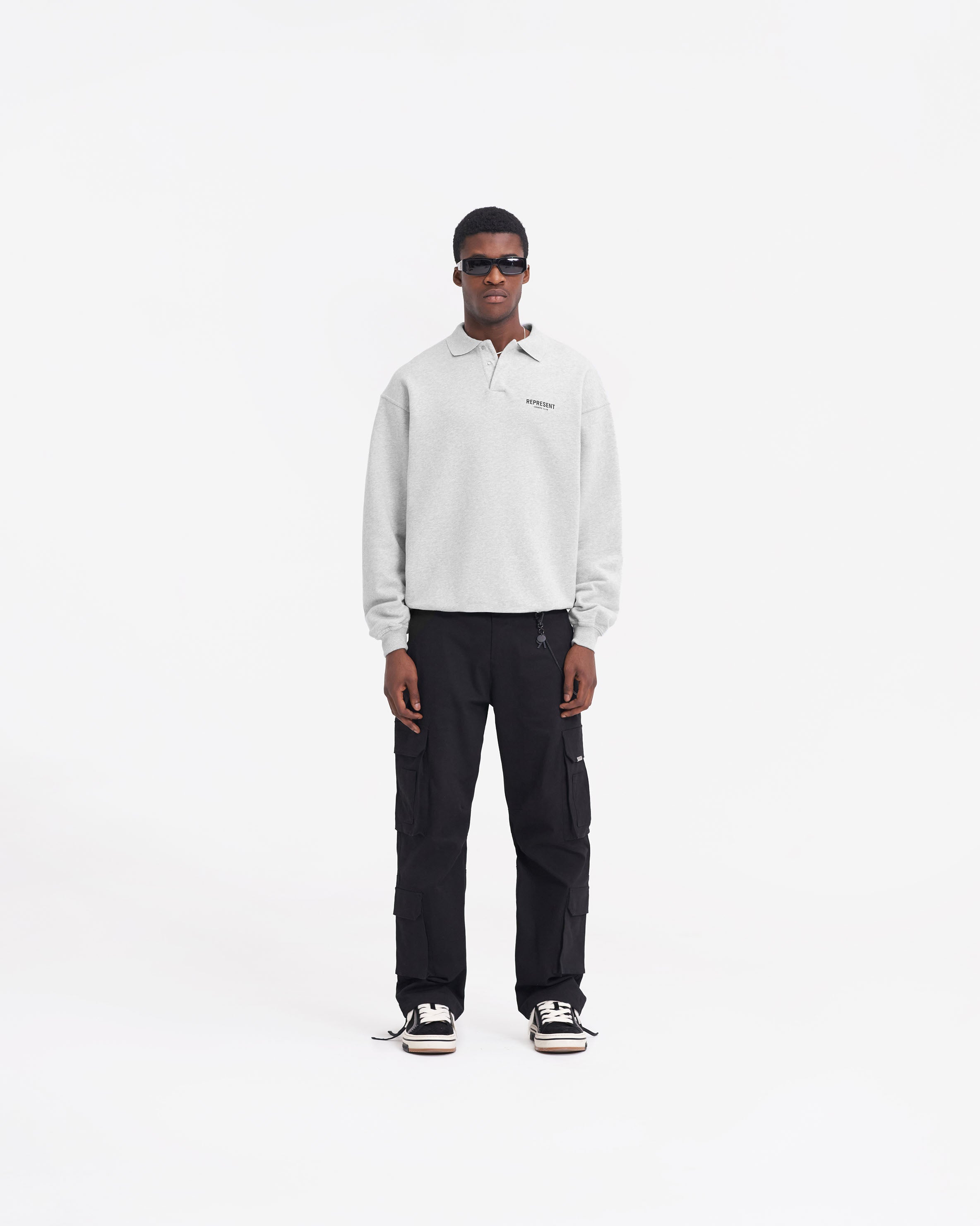 Represent Owners Club Long Sleeve Polo Sweater - Ash Grey | Premium Cotton Knit Top for Men | Perfect for Casual Wear, Office & Street Style