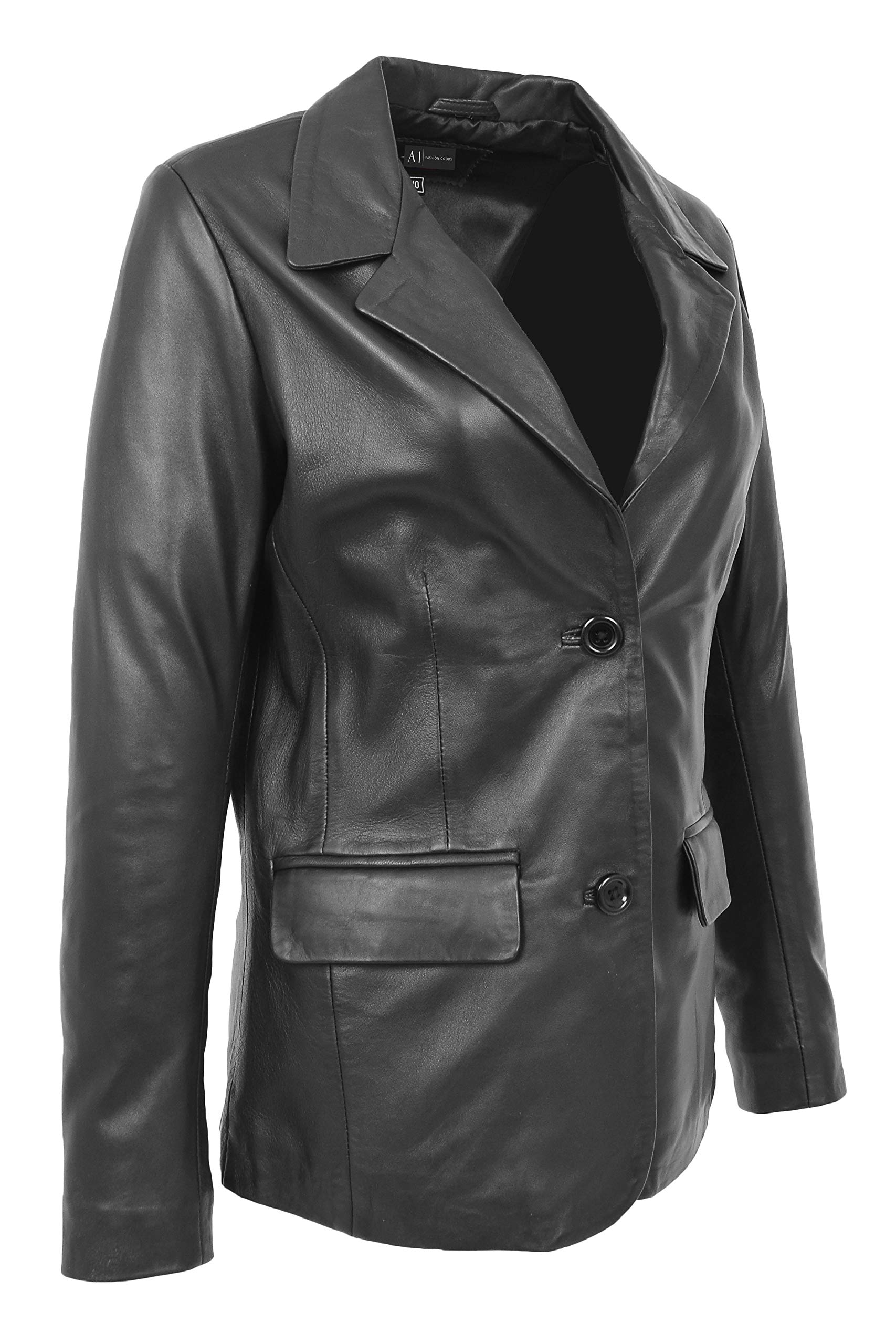 Women's Black Leather Blazer - Classic Dinner Jacket Style Coat for Office, Party & Formal Events | Alana Collection