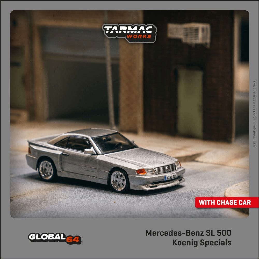 Tarmac Works 1:64 Scale Mercedes Benz SL 500 Koenig Specials Diecast Model Car - Silver Collectible for Display, Racing Games & Car Enthusiasts