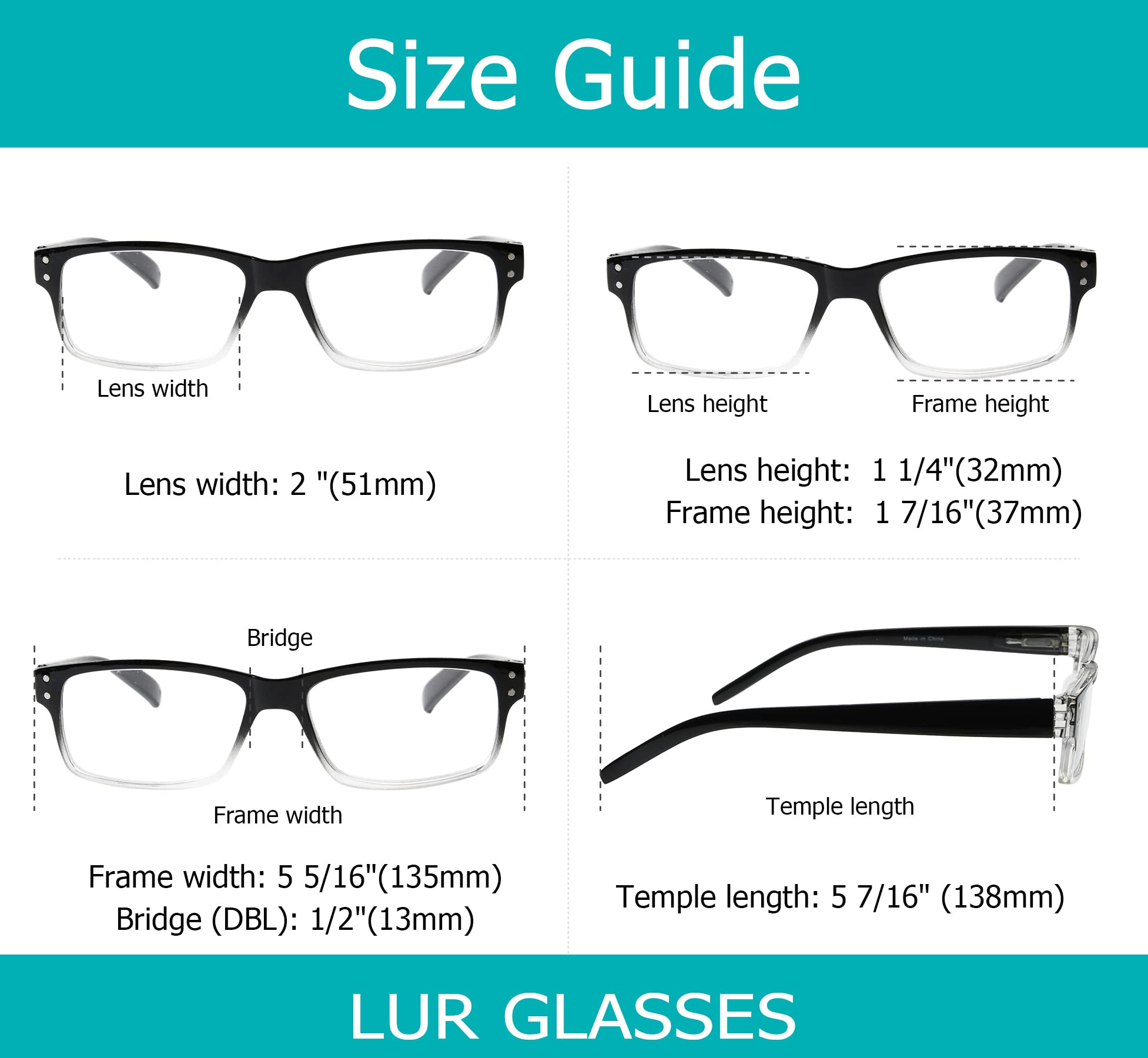 LUR Reading Glasses 5-Pack +1.50 Magnification - Lightweight Spring Hinge Readers for Men & Women - Perfect for Books, Crafts & Computer Work