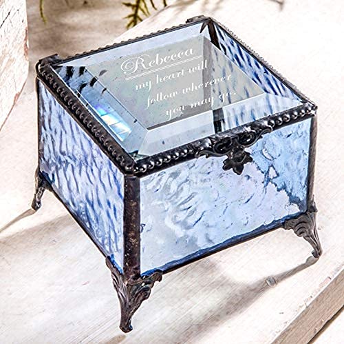 Vintage Blue Glass Jewelry Box - Personalized Gift for Women & Girls | Keepsake Storage & Vanity Decor