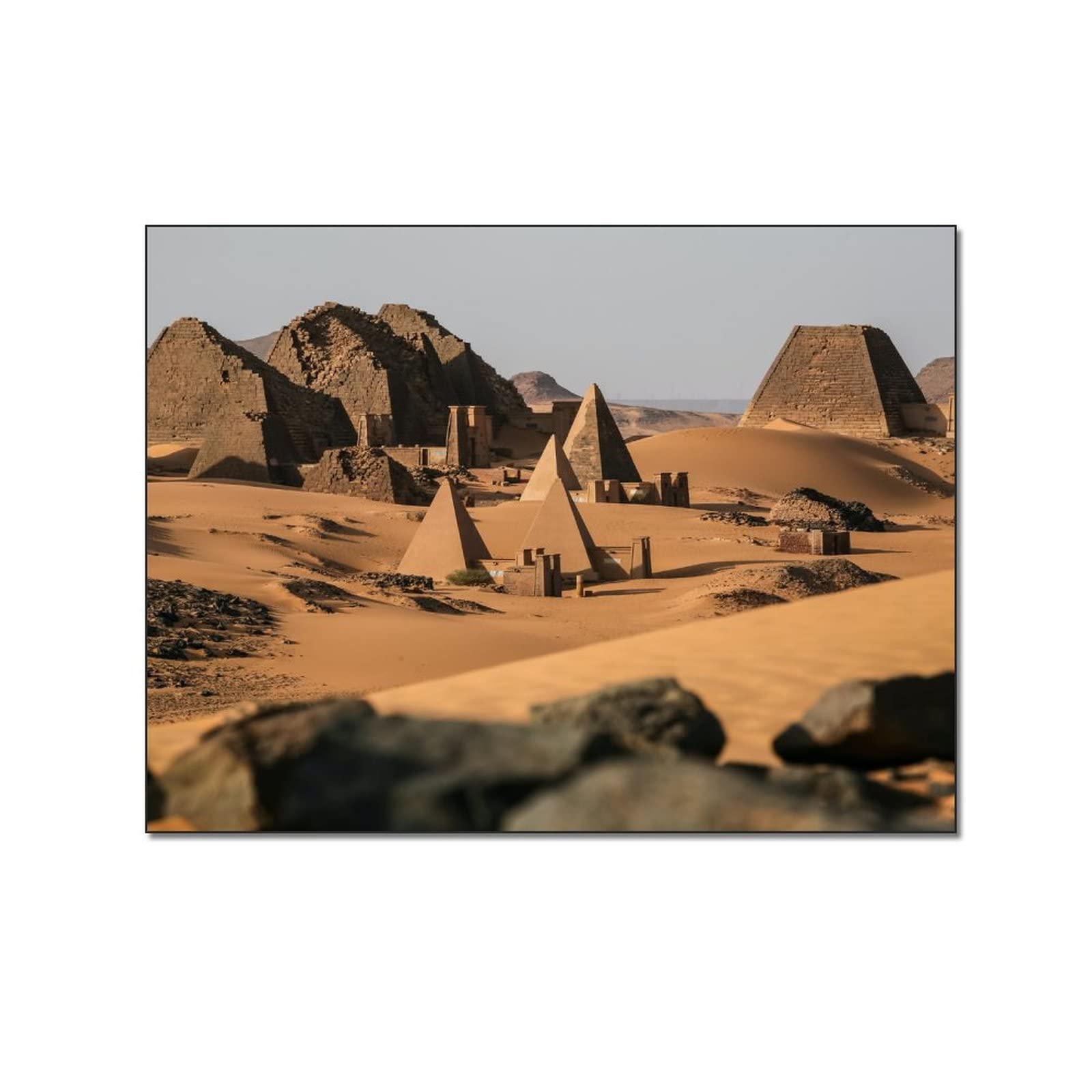 Vintage Abstract Pyramid in Sahara Sudan Canvas Print Wall Art - 16x20 Inch (40x51cm) Desert Landscape Painting for Bedroom, Living Room & Office Decor - Perfect for Boho, Minimalist & African Theme Interiors