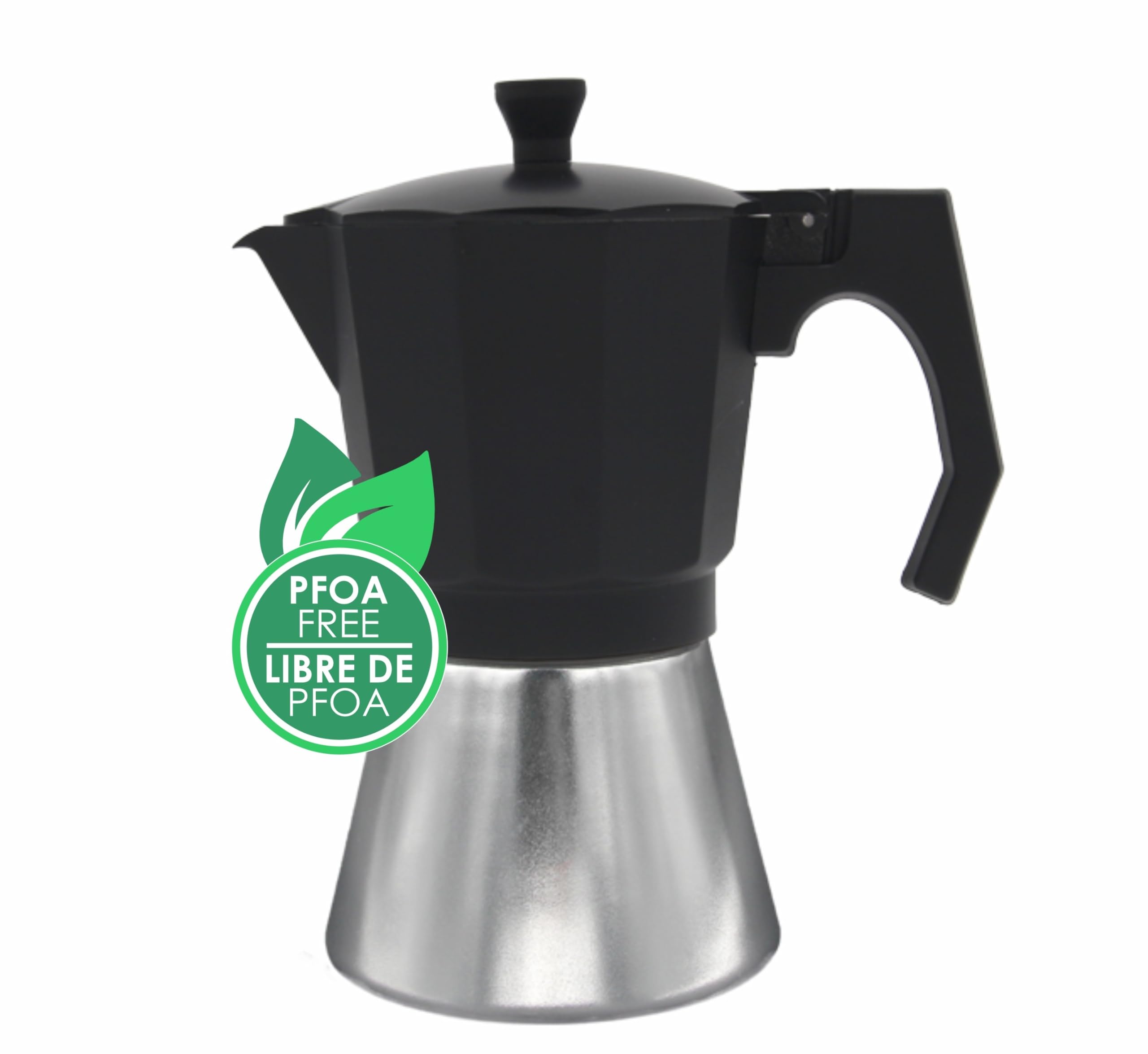 Bastilipo Italian Induction Coffee Maker - 12 Cup Aluminum Stovetop Espresso Pot, Black - Perfect for Home, Office & Camping Brewing