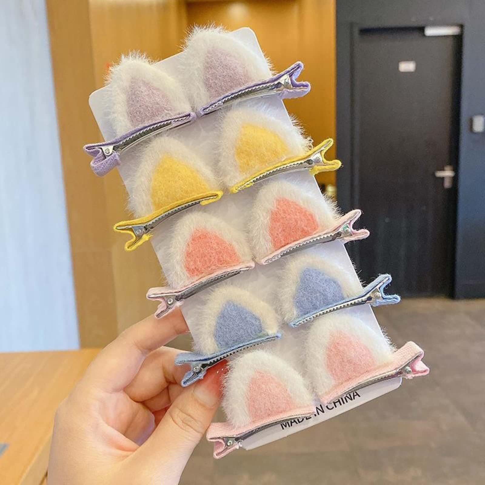 LUOZZY 10 Pcs Cat Ears Hair Clips for Girls - Cute Plush Cartoon Animal Hair Barrettes in Pink, Purple, Blue & Yellow | Toddler Hair Accessories for School, Parties & Daily Wear