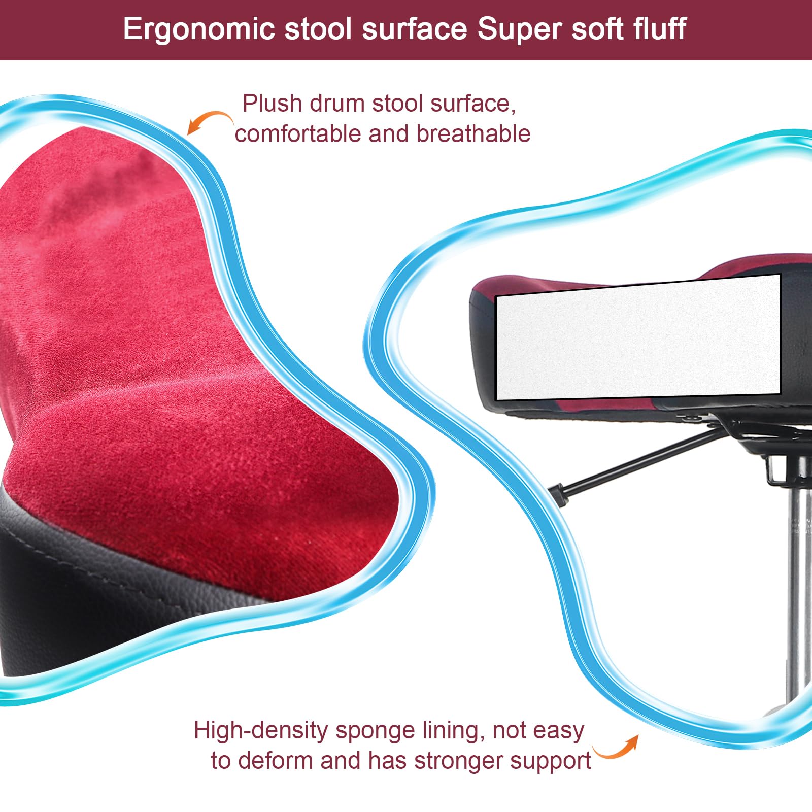 AKOLT Heavy Duty Hydraulic Drum Throne - Adjustable Height Suede Drum Stool with Motorcycle Style Design for Adult Drummers (Dark Red Brown) - Perfect for Studio Recording, Live Performances & Drum Practice Sessions