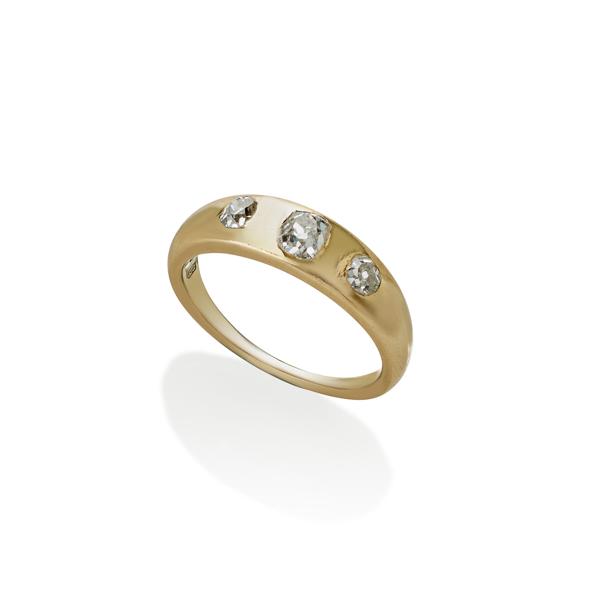 Antique English Gypsy Style Old Mine Cut Diamond Three Stone Ring - Vintage Engagement, Wedding, or Anniversary Jewelry Gift for Her