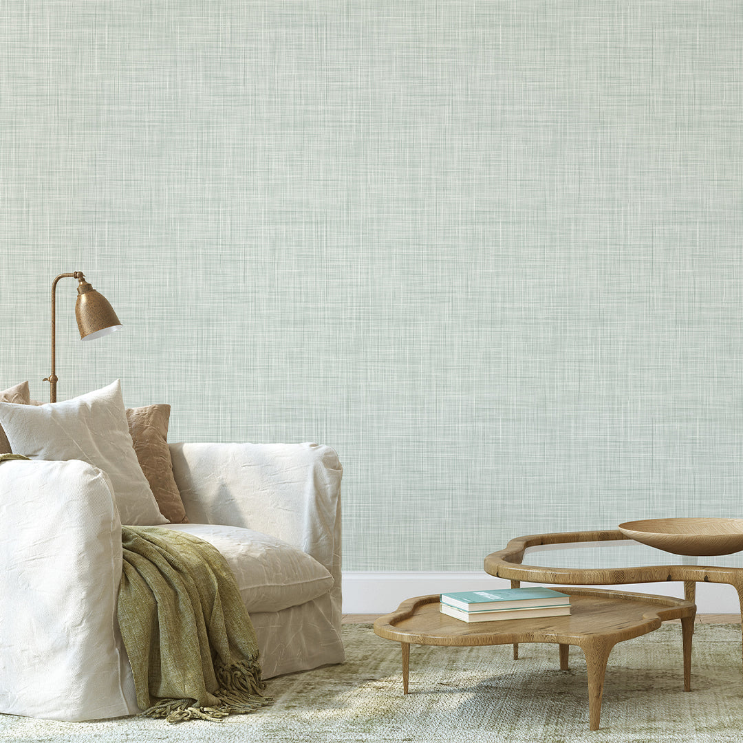 Premium Green Linen Texture Wallpaper Roll - Self-Adhesive Peel & Stick Wall Covering for Bedroom, Living Room, Kitchen Decor - CC342 Home Improvement Design