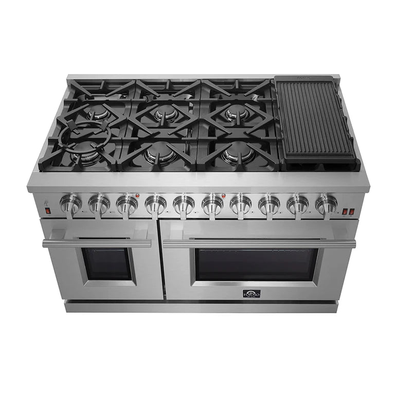 Premium Forno 48-Inch Gas Range, Range Hood & 36-Inch Refrigerator Bundle - Complete Kitchen Appliance Package for Modern Homes & Professional Chefs