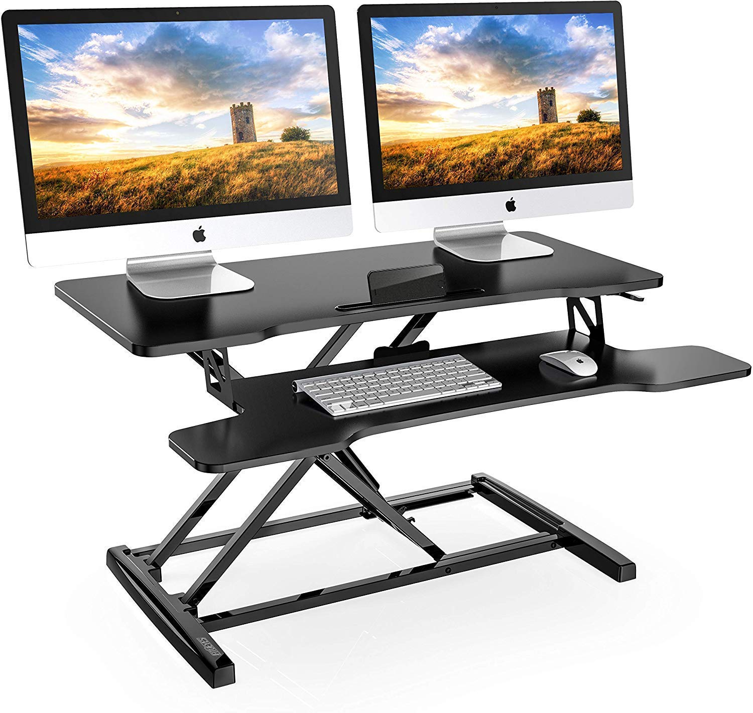FITUEYES Adjustable Standing Desk Converter - Ergonomic Sit Stand Monitor Riser for Desktop & Laptop (Up to 35 lbs) - Perfect for Home Office, Gaming & Workstation Setup