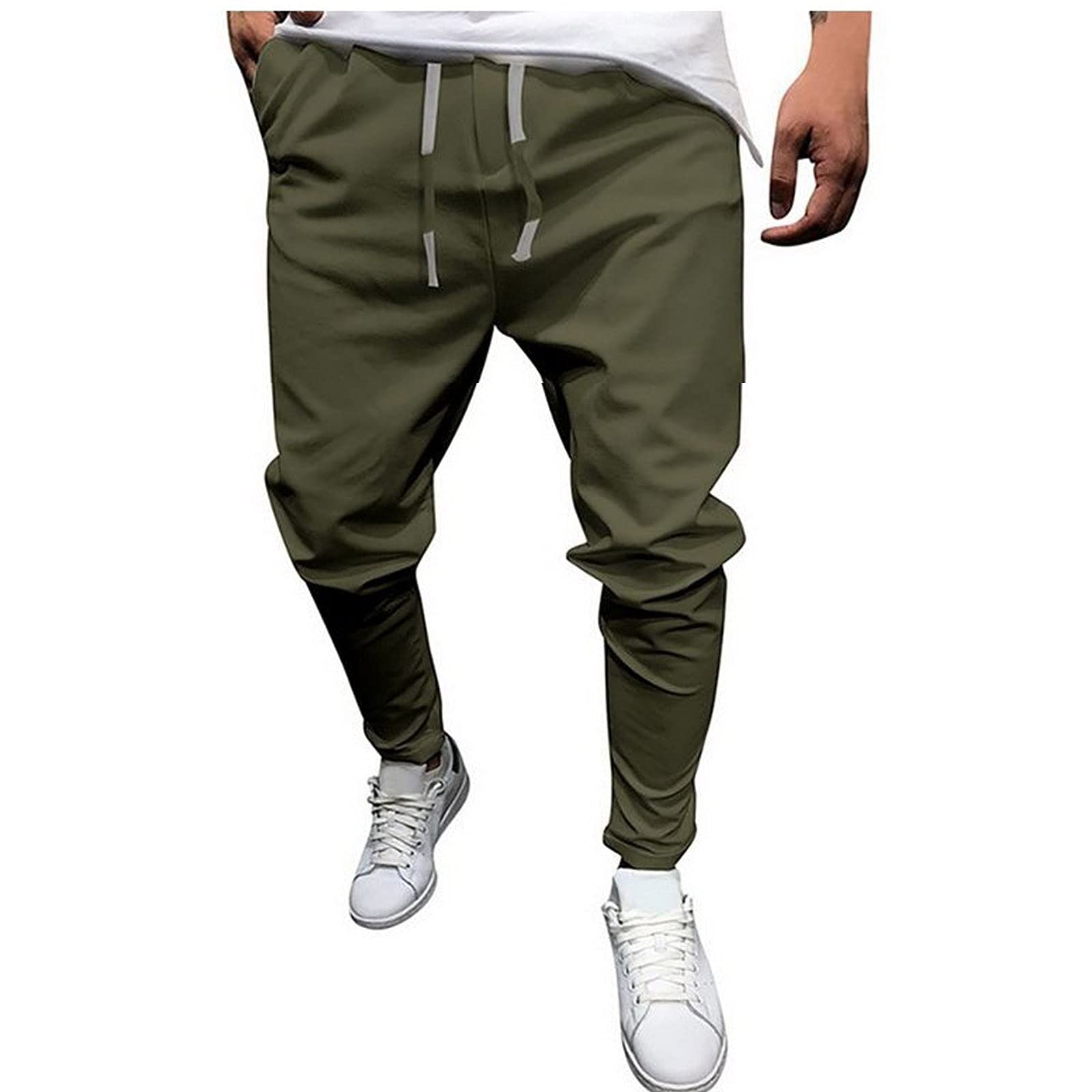 **Men's Lightweight Linen Cotton Joggers - Casual Mid-Waist Cropped Pants with Pockets for Running & Sports | Breathable Athletic Trousers for Gym, Workout & Everyday Wear**