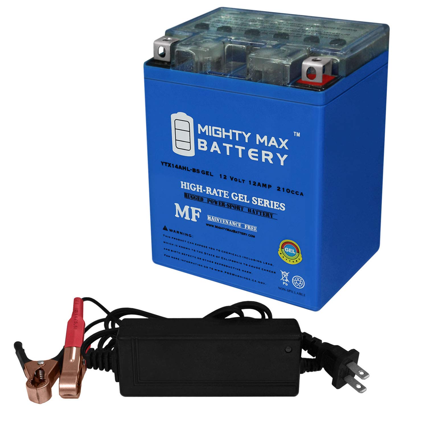 Mighty Max YTX14AHL GEL Battery for Ducati 750 Indiana 2011 | 12V 2Amp Charger Included | High-Performance Motorcycle Battery for Long Rides & Cold Weather Starts