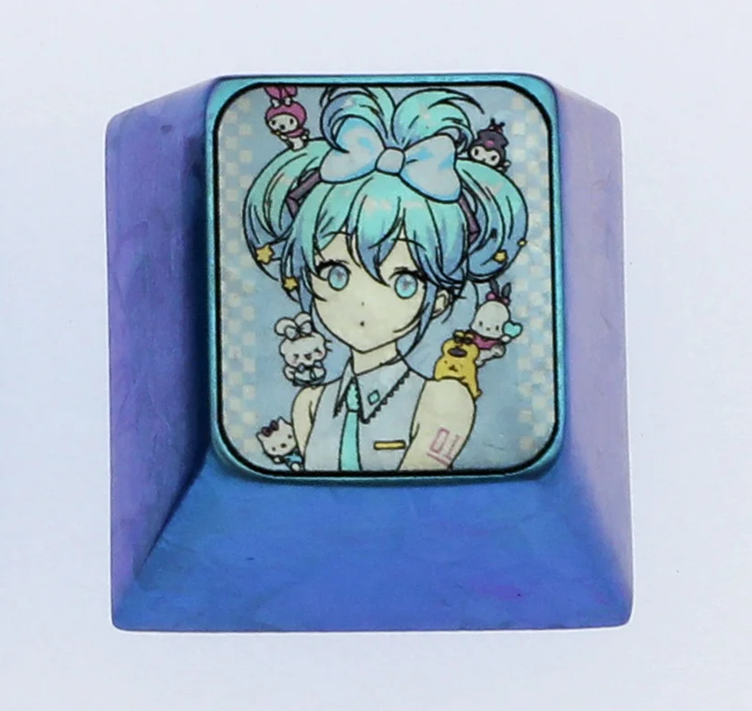 Hatsune Miku Anime Keycaps - 1U Titanium Alloy Custom Keycaps for Mechanical Keyboard - Durable Metal Cartoon Character Keycaps for Gaming & Typing - Perfect for Cosplay Fans & Keyboard Enthusiasts