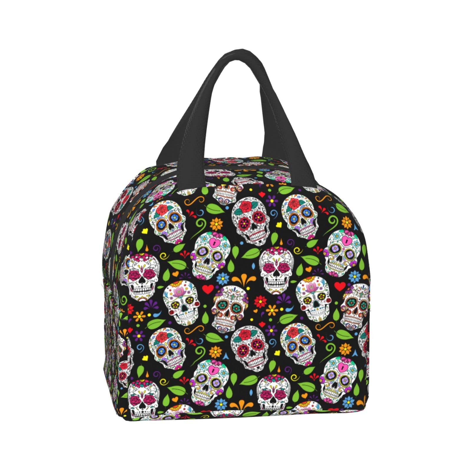 Insulated Reusable Lunch Bag for Women & Men - Washable Cooler Tote for Office, Work, Picnic & Beach | Sugar Skull Design