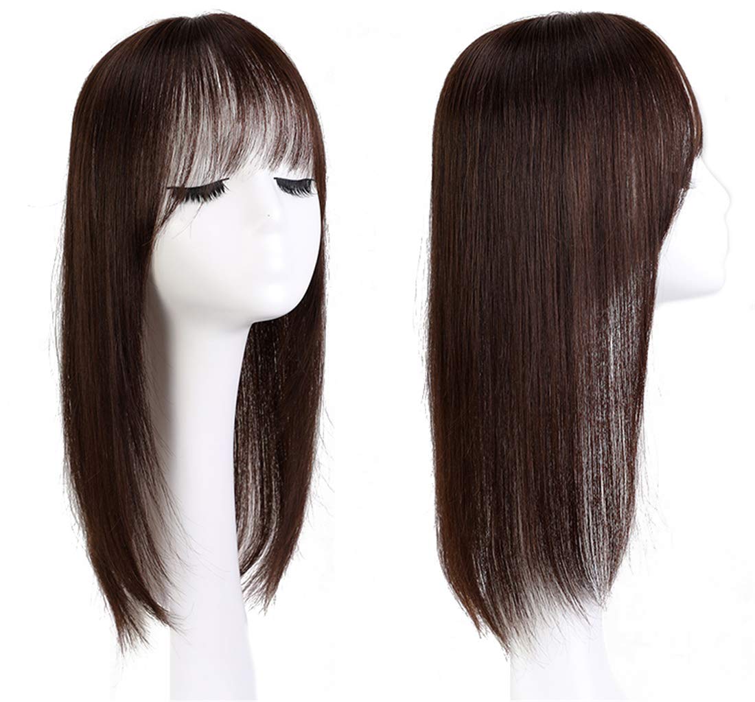 LXUE Clip-In Human Hair Topper for Women with Bangs - 16