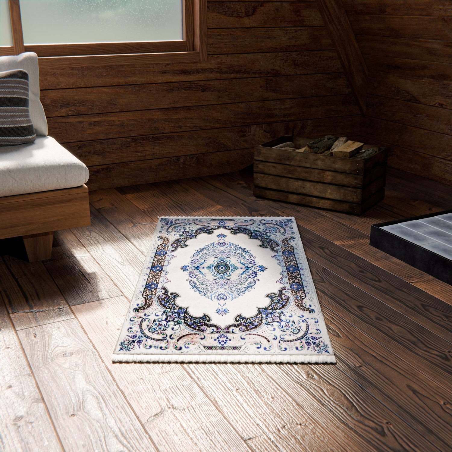 Premium Muslim Prayer Mat - White & Blue Diamond Design for Home, Mosque & Travel - Non-Slip & Portable Islamic Prayer Rug