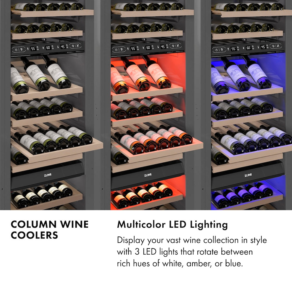 ZLINE 18 Inch 9.0 Cubic Feet Triple Zone 68 Bottle Right Hinge Stainless Steel Column Wine Cooler - Perfect for Home Bars, Wine Cellars & Entertaining (RCWVR 304 18)