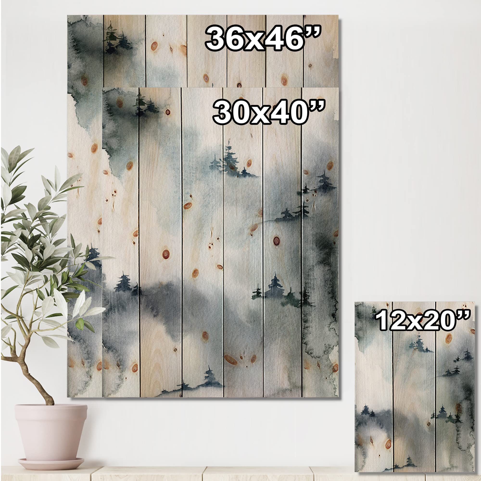 Minimalist Winter Forest Wood Wall Art - Modern Grey Pine Decor for Living Room