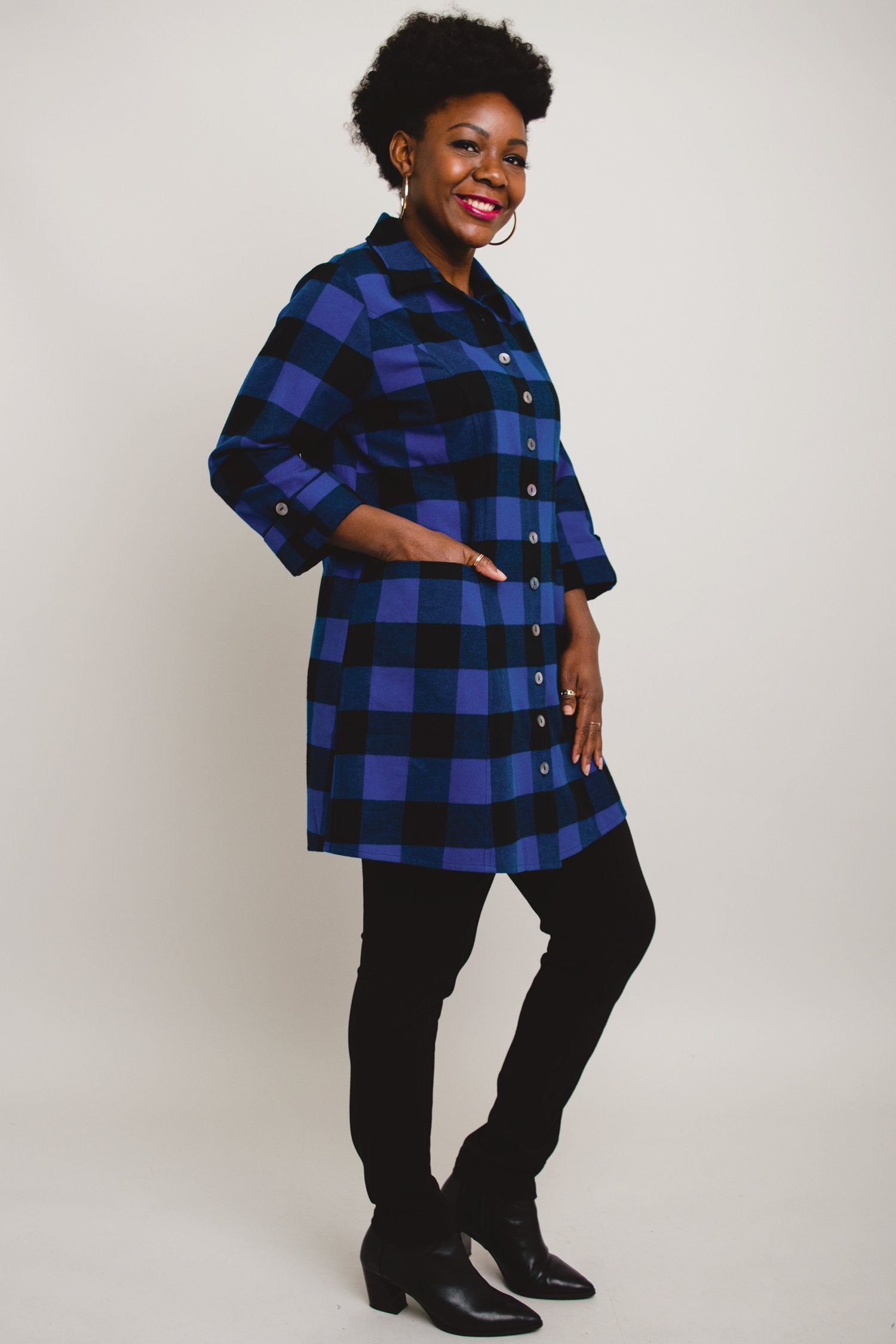 Larissa Tunic Top - Blue Plaid Cotton Flannel Shirt for Women | Cozy Fall & Winter Layering Piece