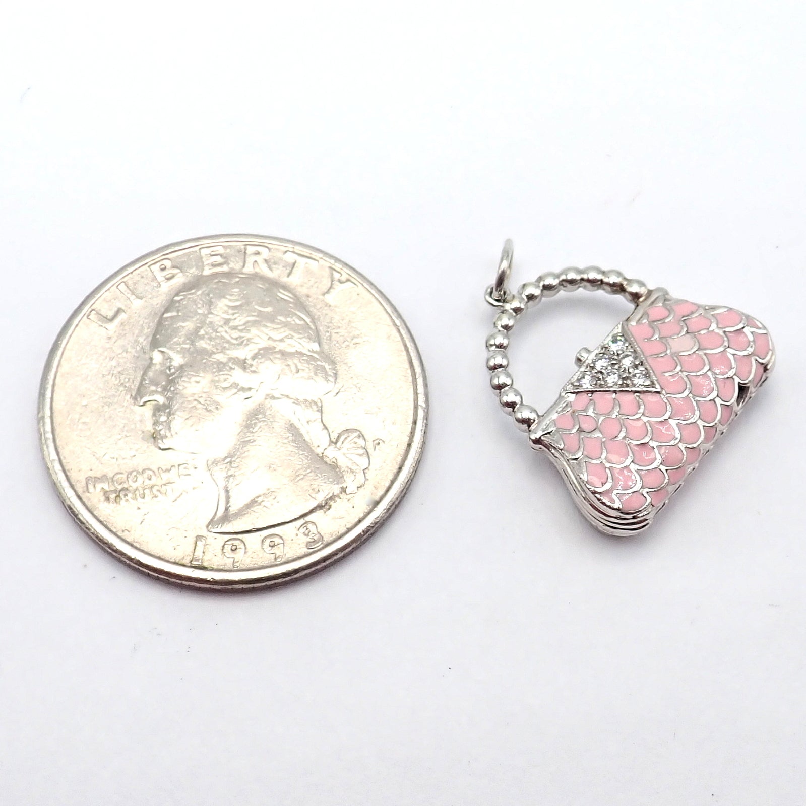 Tiffany & Co. Platinum Pink Enamel Diamond Handbag Charm Pendant - Elegant Jewelry Accessory for Luxury Bags & Purses