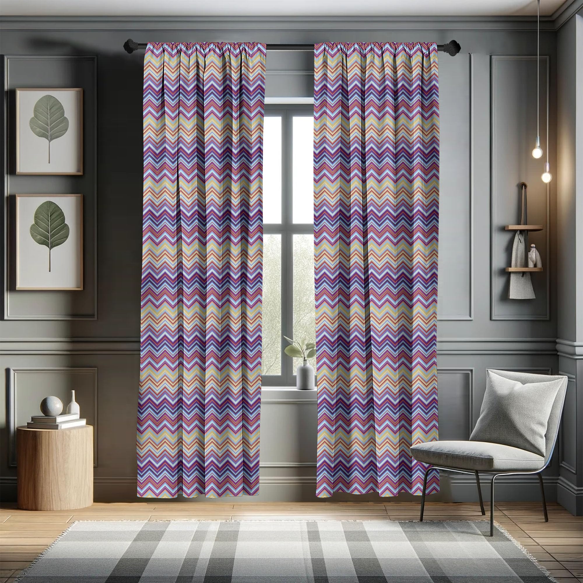 Ambesonne Chevron Pattern Window Curtains - Modern Horizontal Striped Design, Lightweight 2-Panel Set with Rod Pocket, 28