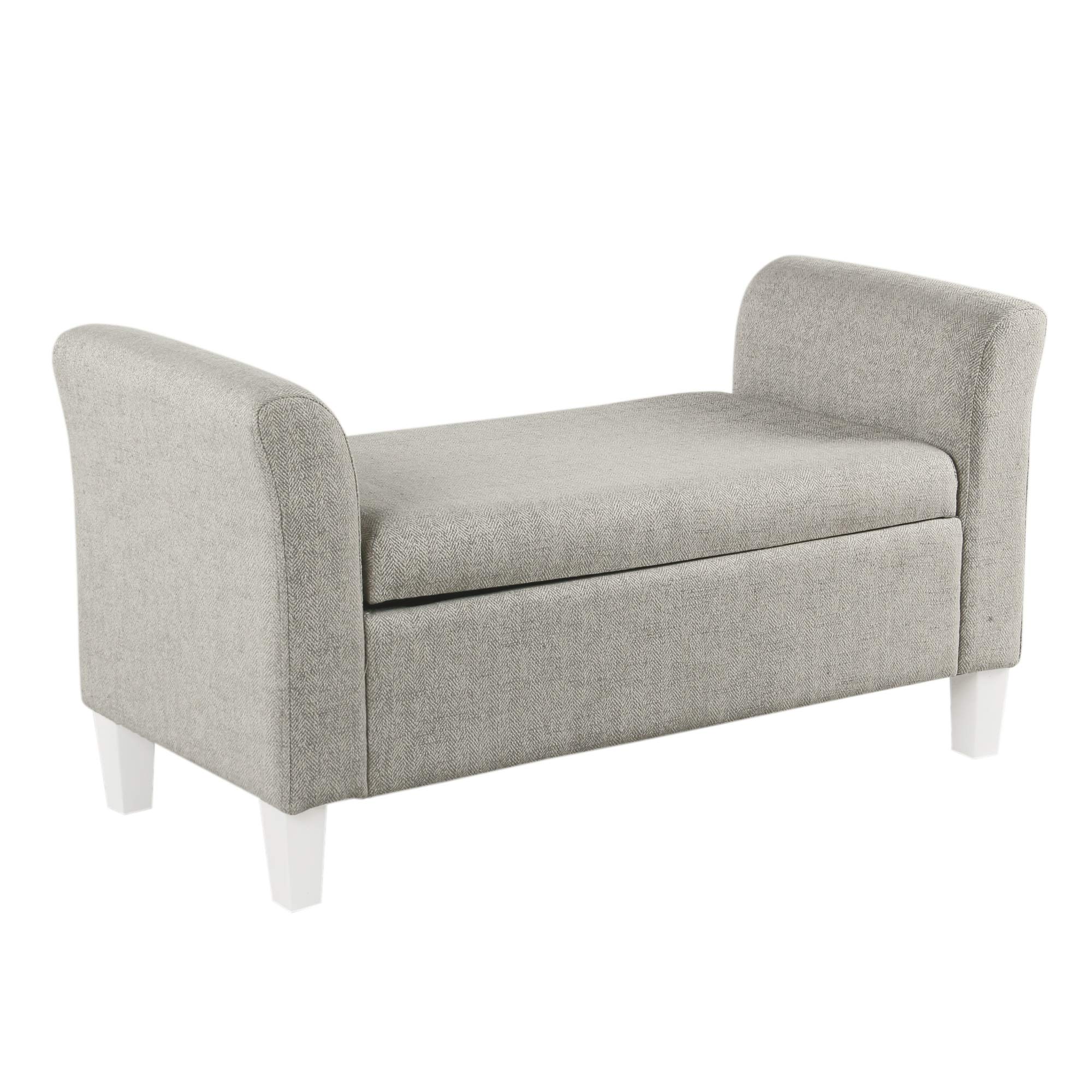 Benjara Textured Fabric Upholstered Wooden Kids Bench Settee with Hinged Storage - Gray & White - Perfect for Nursery, Playroom or Kids Bedroom Decor