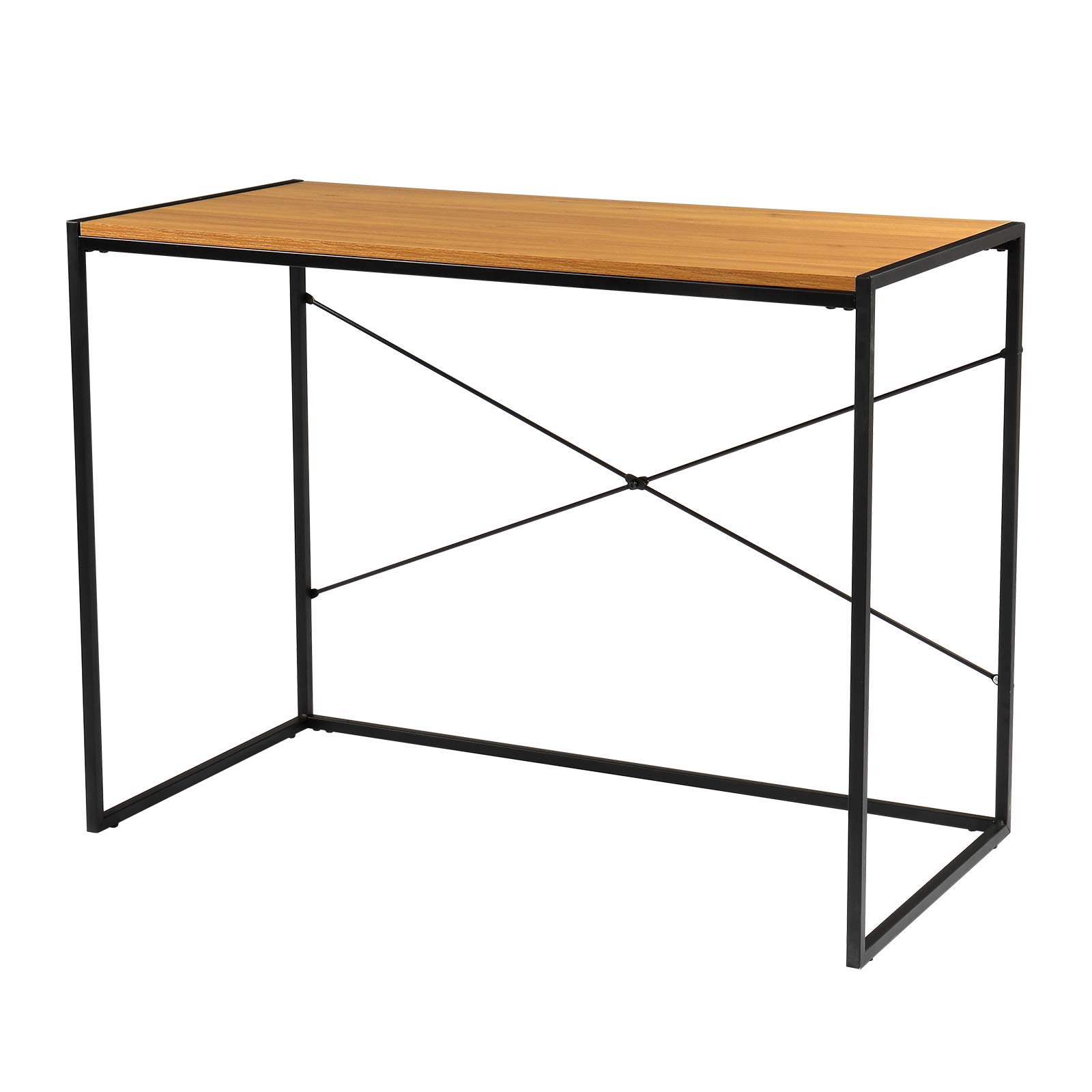 Premium Light Walnut Wood MDF Computer Desk with Black Paint - 100x50x75cm Home Office Workstation, Study Desk for Small Spaces & Gaming Setup